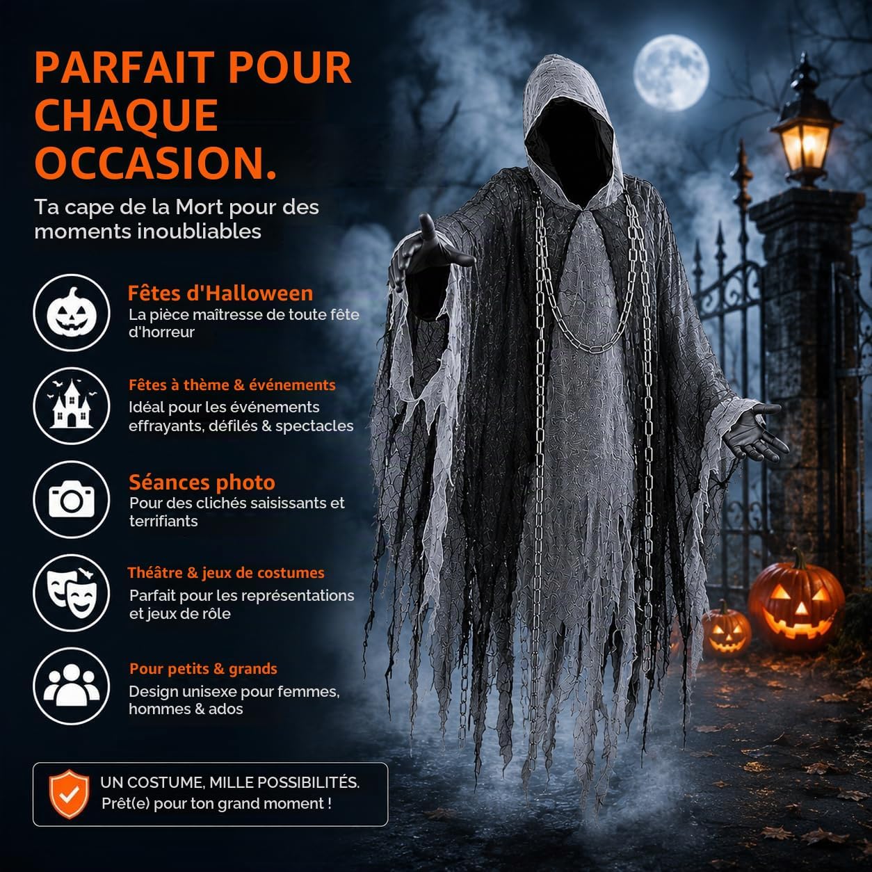 Detalle 2 de TK Gruppe Timo Klingler Halloweenkostuum voor volwassenen met capuchon en ketting