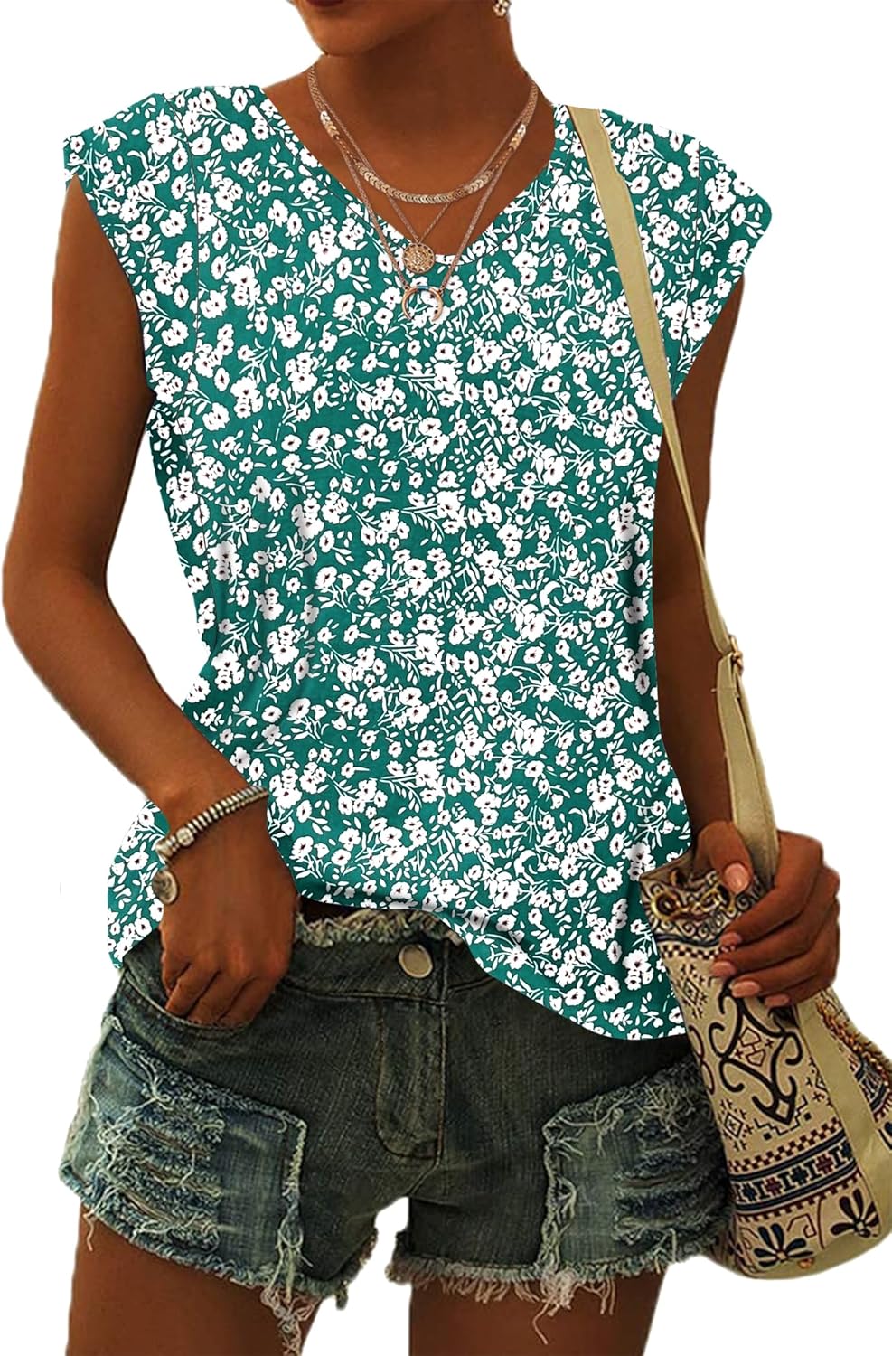 Thumbnail 5 de WNEEDU T Shirt Femme à Manches Courtes Col V – Tee Shirt Décontracté estival