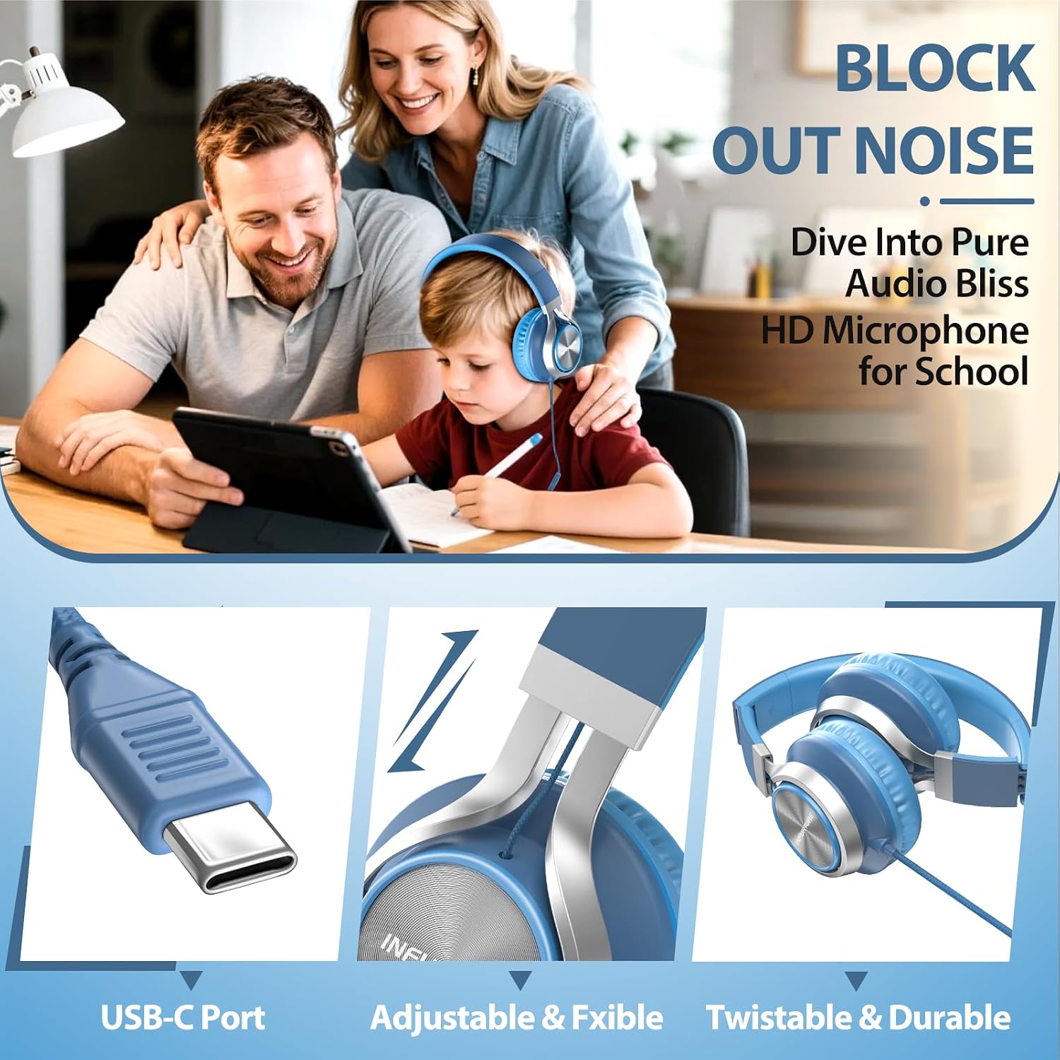Detalle de USB-C over-ear headphones with mic