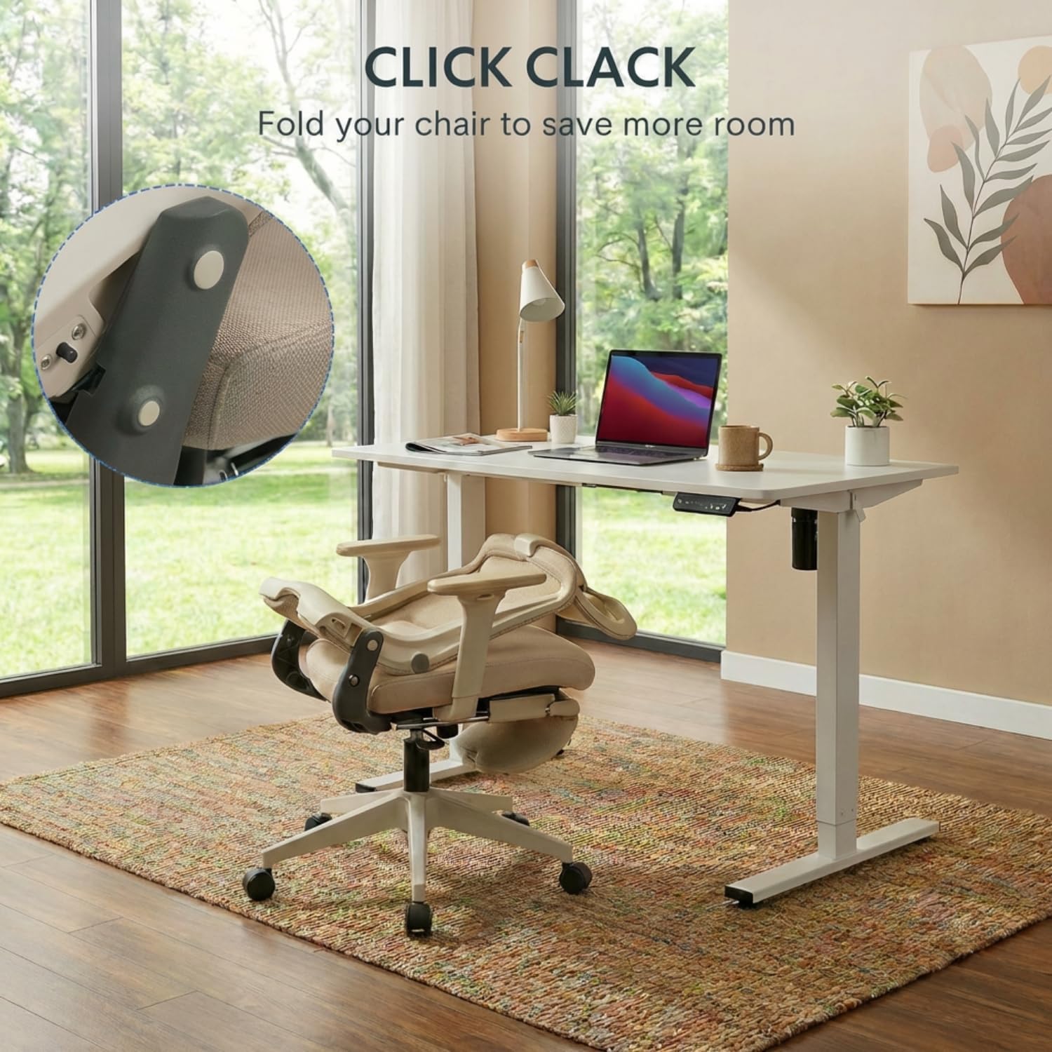 Detalle de FLEXISPOT Foldex: sedia ergonomica pieghevole per home office con poggiapiedi, poggiatesta 3D e supporto lombare