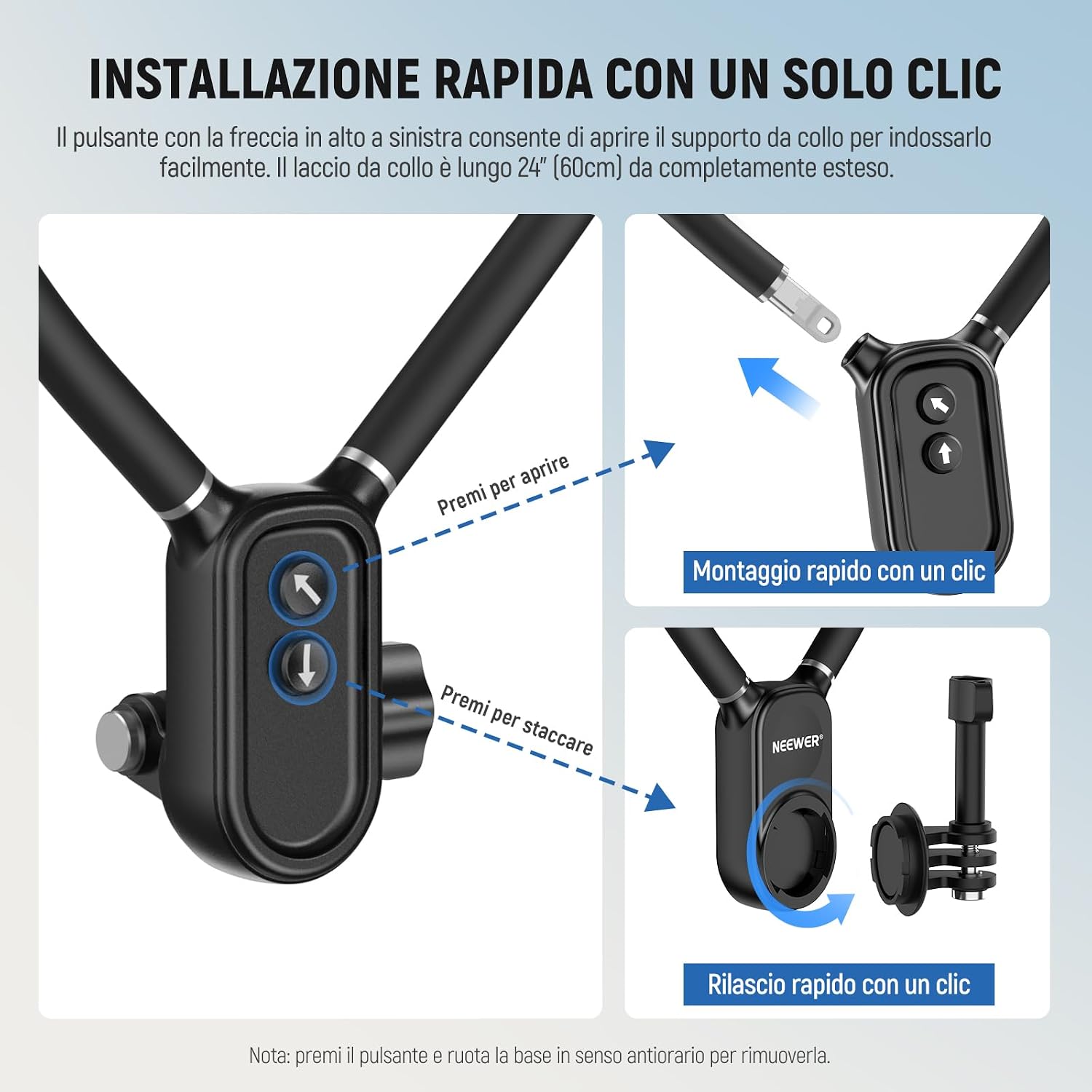Detalle de NEEWER GP-16 supporto magnetico da collo per Action Camera e telefono (POV) con panno pulizia