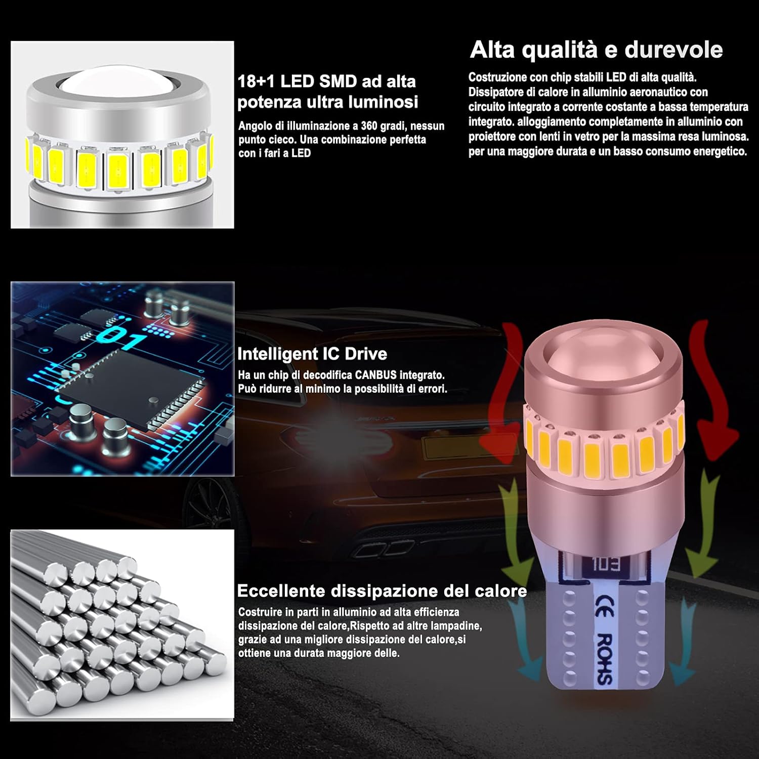 Detalle 2 de XELORD W5W T10 LED - Ampoules 6000K pour l’éclairage intérieur (Pack de 2)