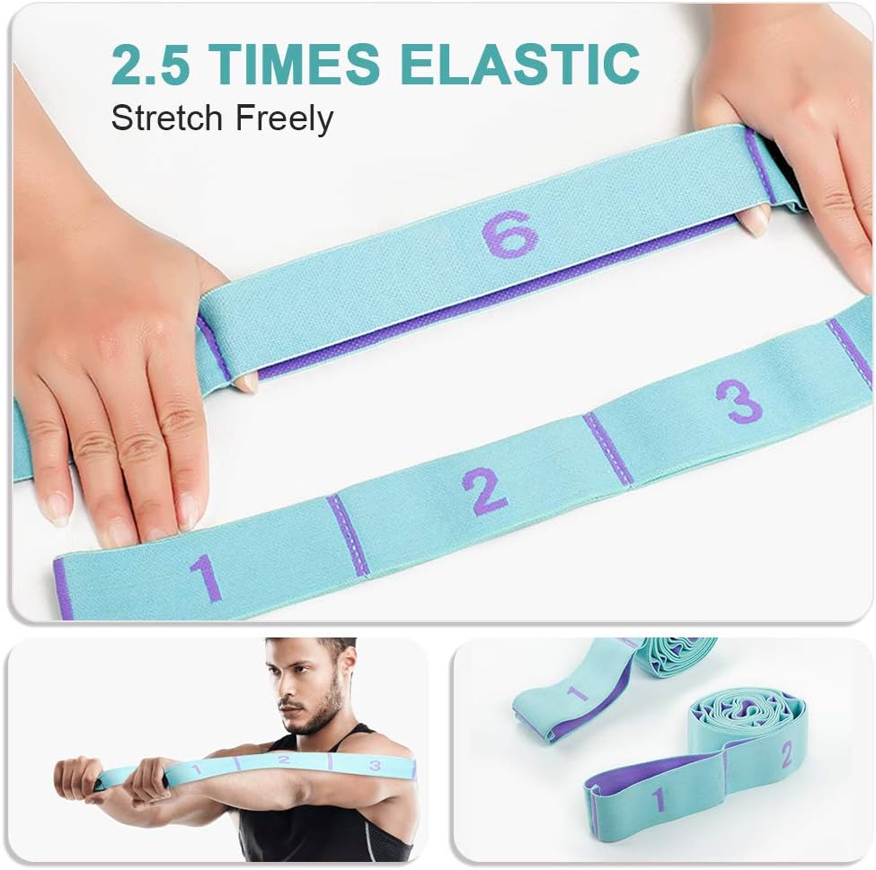 Detalle de DEHUB sangle d’exercice yoga à 11 anneaux avec boucles élastiques pour mobilité, Pilates, danse et fitness