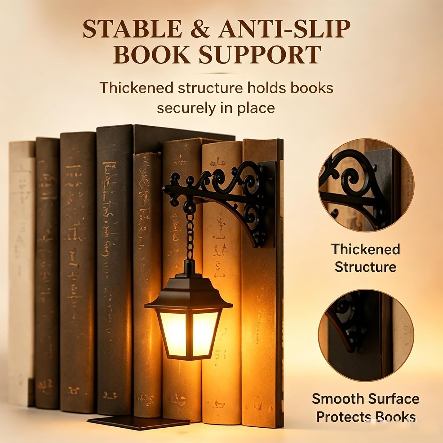 Detalle de ro hxizw bookshelf lamp, 3-Piece Iron Lantern Light with Warm LED Glow