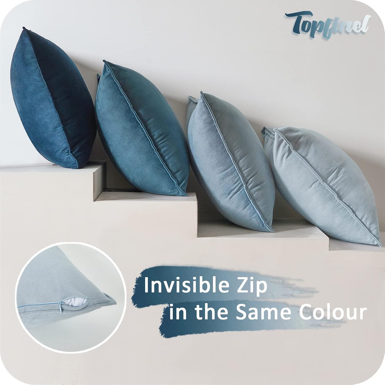 Thumbnail 1 de Topfinel Housse coussin 60x60 bleu — housse décorative velours 🛋