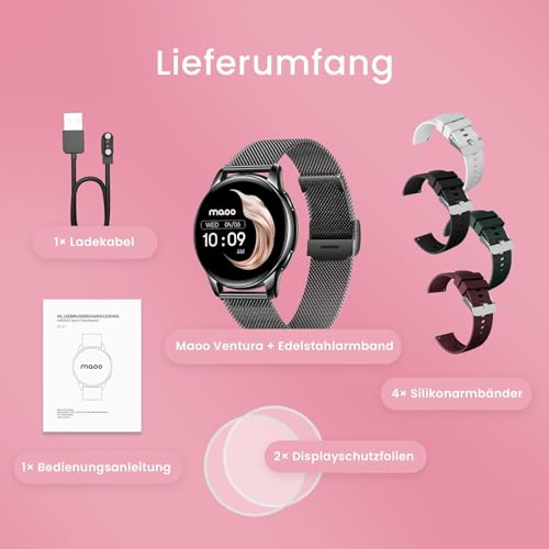 Thumbnail 9 de maoo Ventura Smartwatch Damen – 1,32-Zoll AMOLED, Anruffunktion, 100+ Sportmodi, IP67, inklusive 5 Armbänder