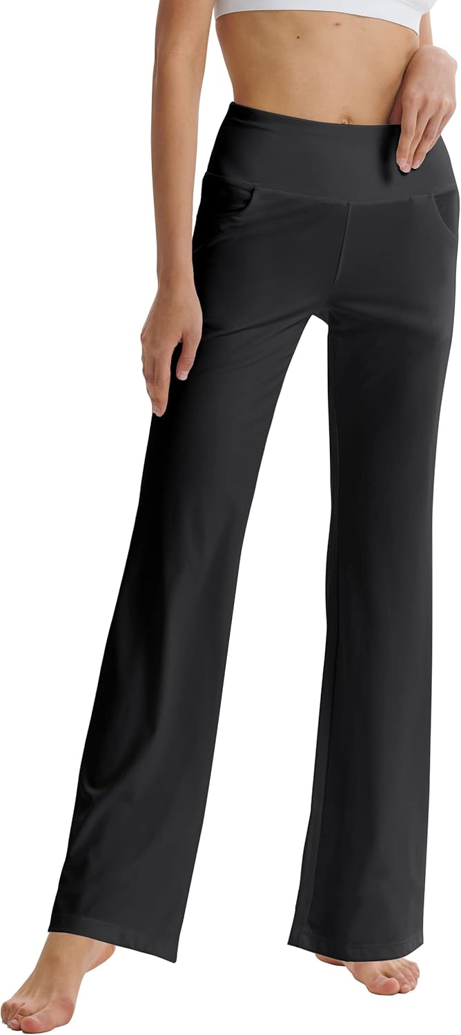 Detalle de Laier Women's Red Yoga Pants with Pockets High Waist Flared Bootleg