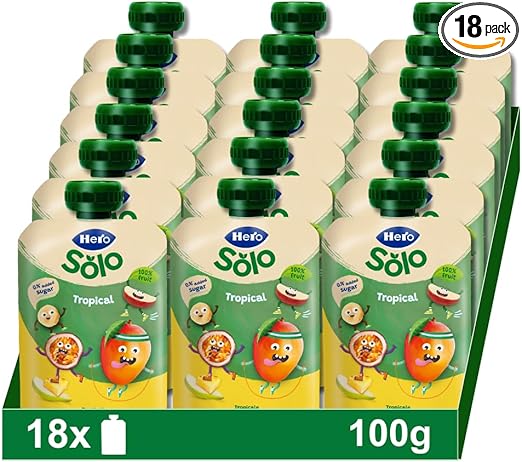 Detalle de Hero Bolsitas de Frutas Tropicales 🥭 Sin Azúcares ni Conservantes, 18x100g