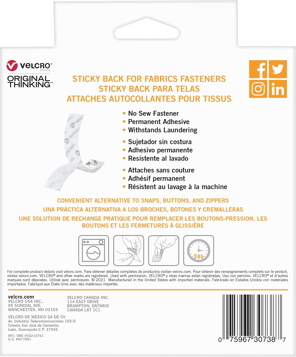 Thumbnail 6 de VELCRO Brand VEL-30738-AMS Fabric Tape, 10 Ft White Adhesive Roll