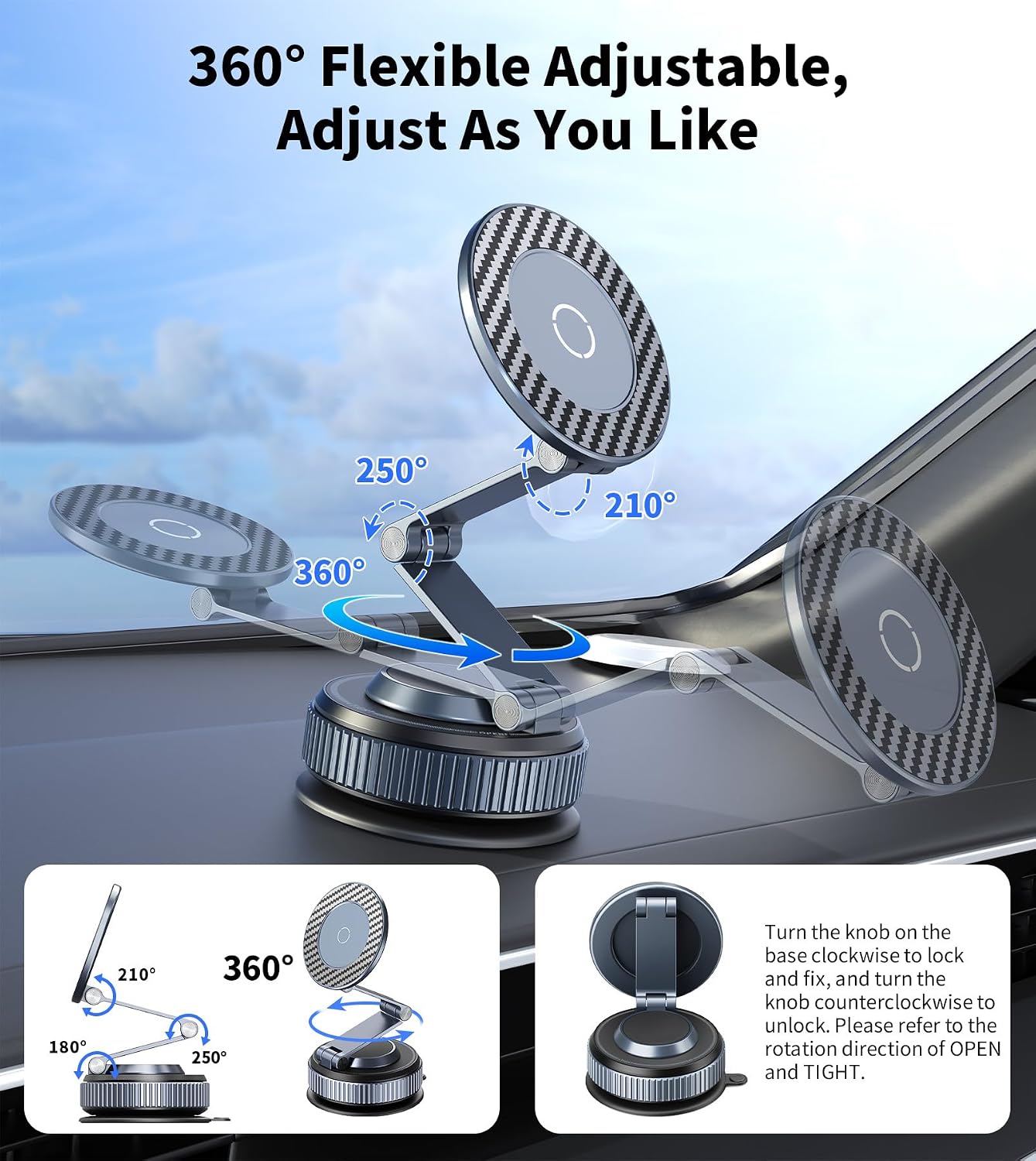 Thumbnail 2 de Gahenwo Magnetic Car Phone Holder with Longer Foldable Arm and Vacuum Suction