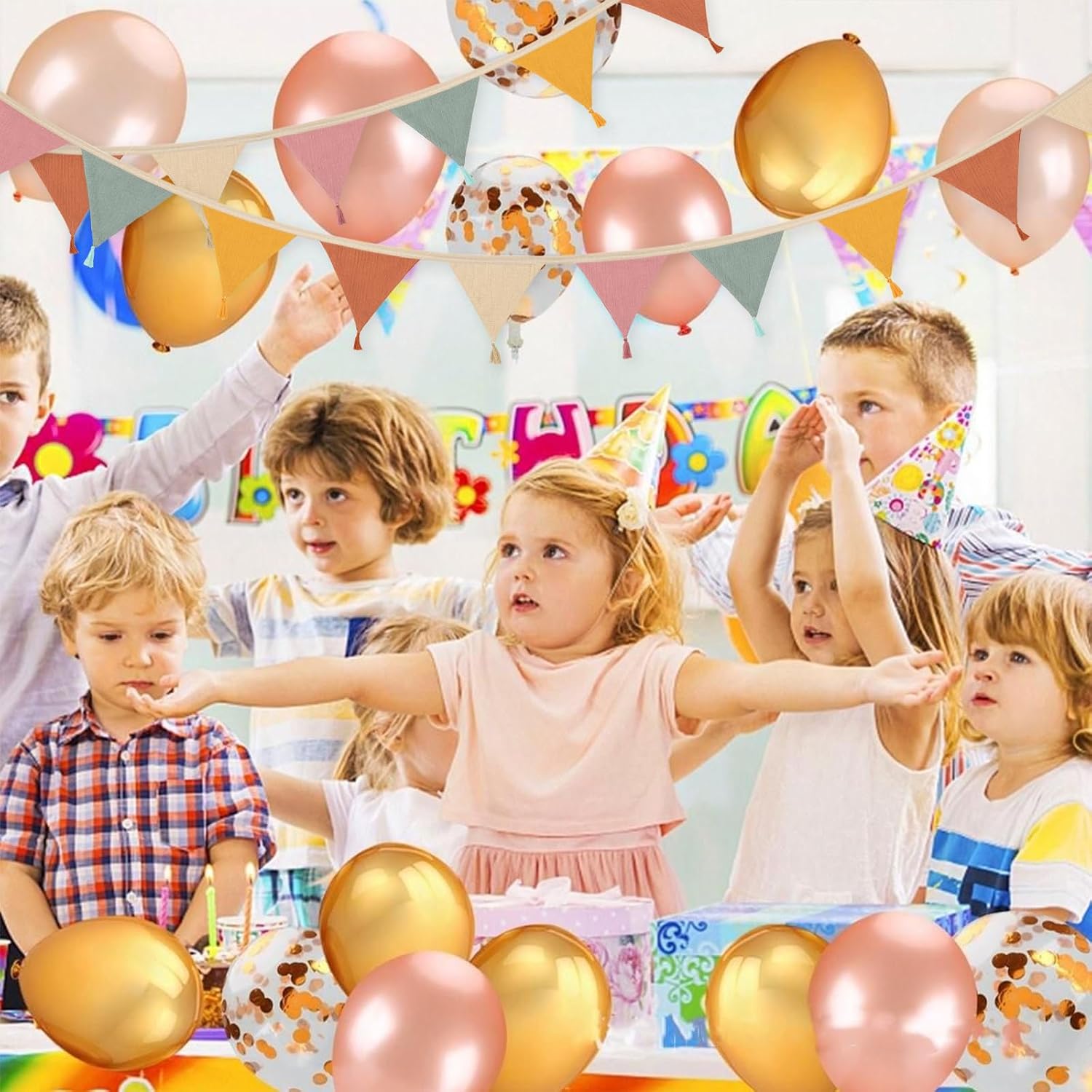 Thumbnail 6 de Fabric Bunting Banner Triangle Baby Bunting for Nursery – 2.6 m, 10 Flags, Organic Cotton with Rainbow Tassels