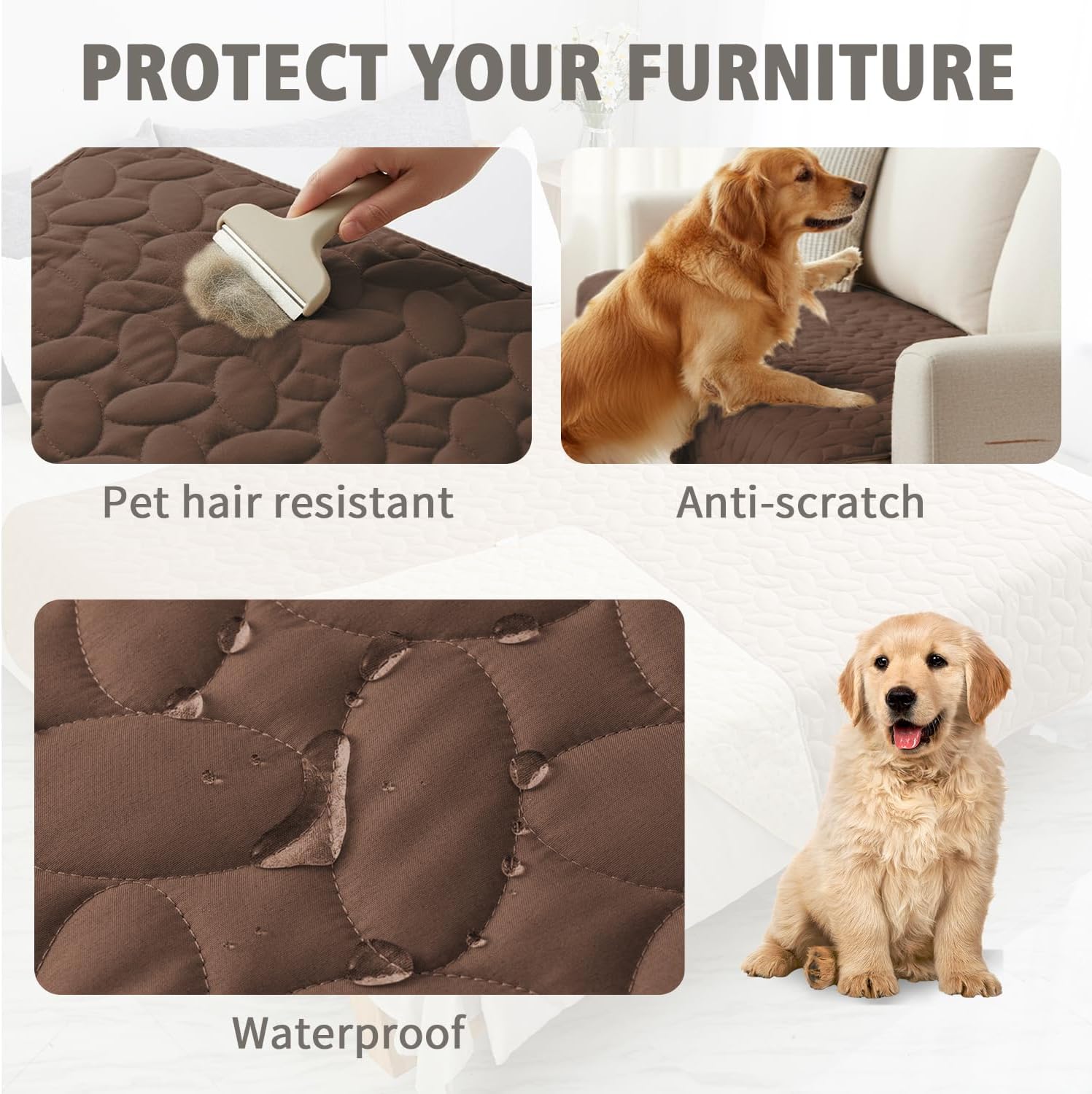Detalle de Ameritex Waterproof Pet Bed Cover with Anti-Slip Design (30x80 Inches, Chocolate)