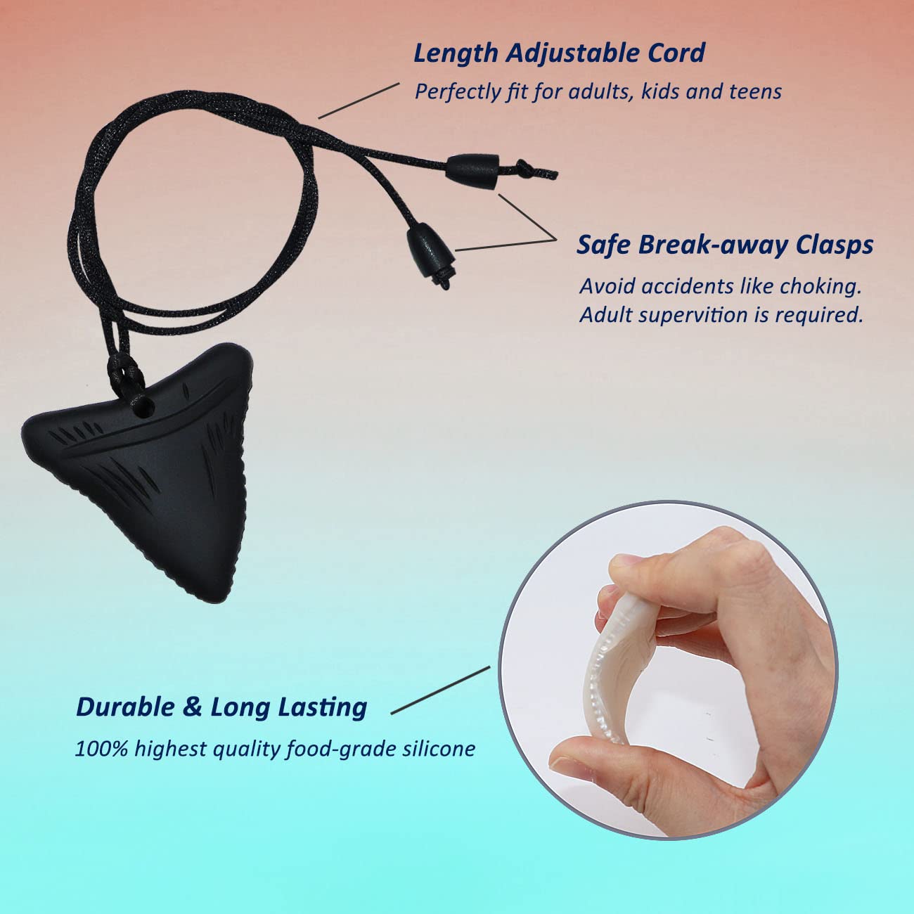 Detalle 2 de MaberryTech Shark Tooth Sensory Chewy Necklace, 6-Pack Silicone Chew Toys