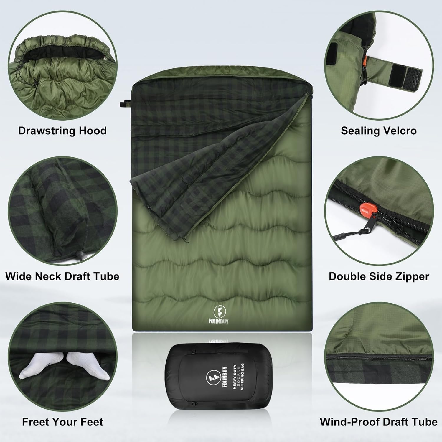 Thumbnail 6 de Forinbuy FB-2509-GSD dubbele slaapzak, 230 x 150 cm met katoenen flanel