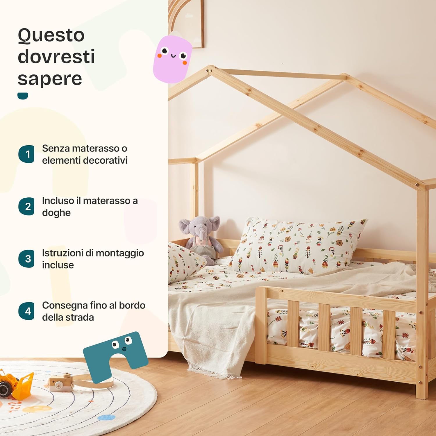 Thumbnail 6 de [en.casa] Letto per cameretta a forma di casetta con barriera, letto singolo 90x200 cm in legno di pino naturale
