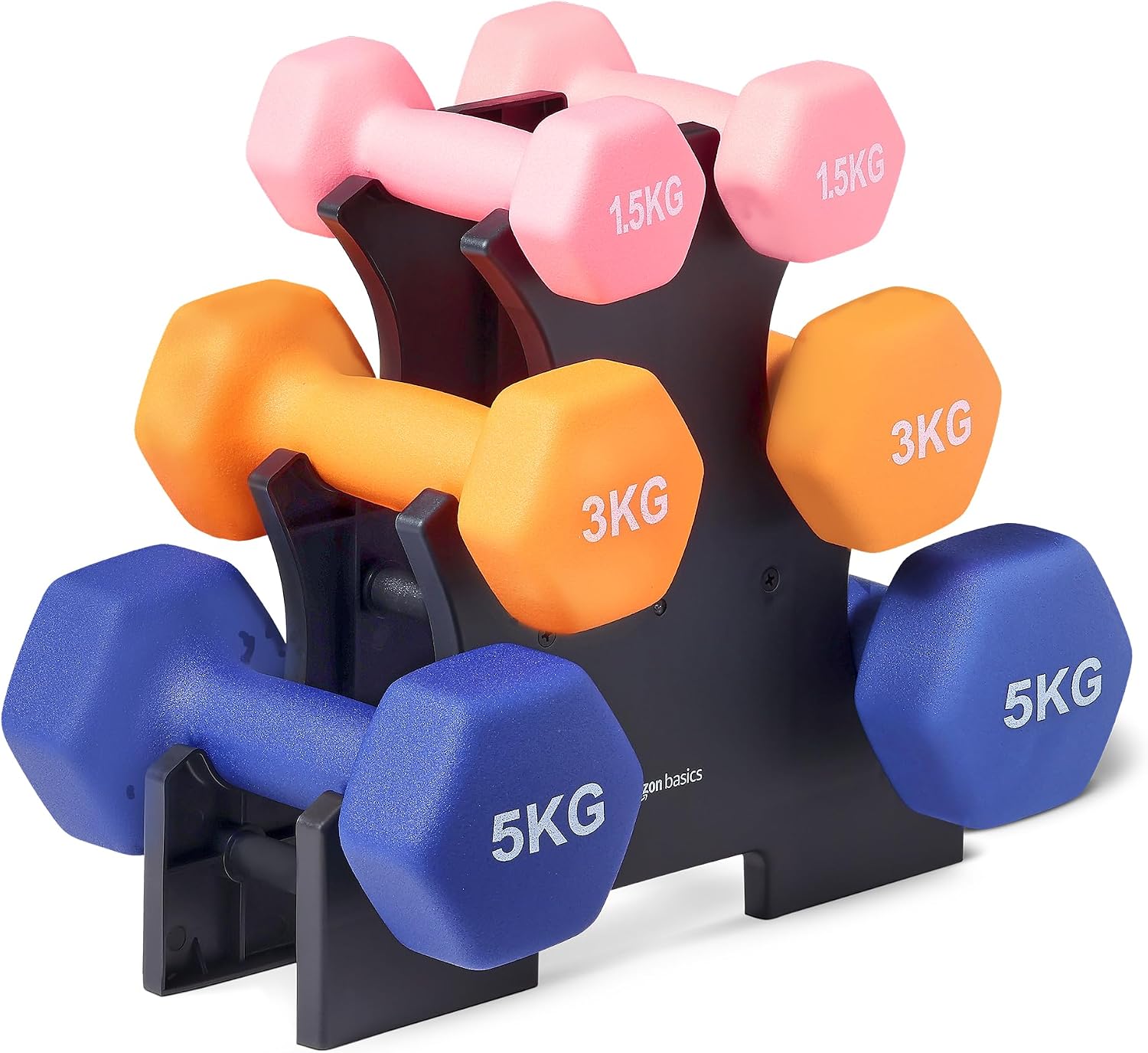 Thumbnail 5 de Amazon Basics Neopren Hantelset mit Ständer – 3 Paar Hanteln (1 kg, 2 kg, 3 kg) in sechseckiger Form