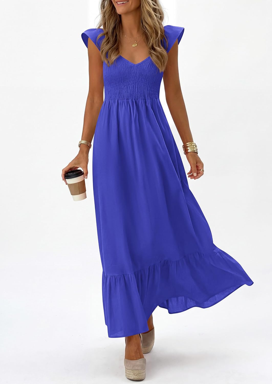 Thumbnail 5 de PRETTYGARDEN Women's 2026 Summer Casual Maxi Dress with Cap Sleeves and Smocked Bodice
