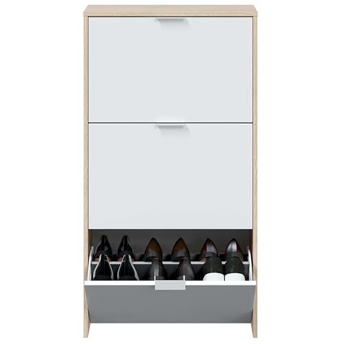 Detalle de Habitdesign Zapatero 3 Puertas Blanco Brillo y Roble Canadian