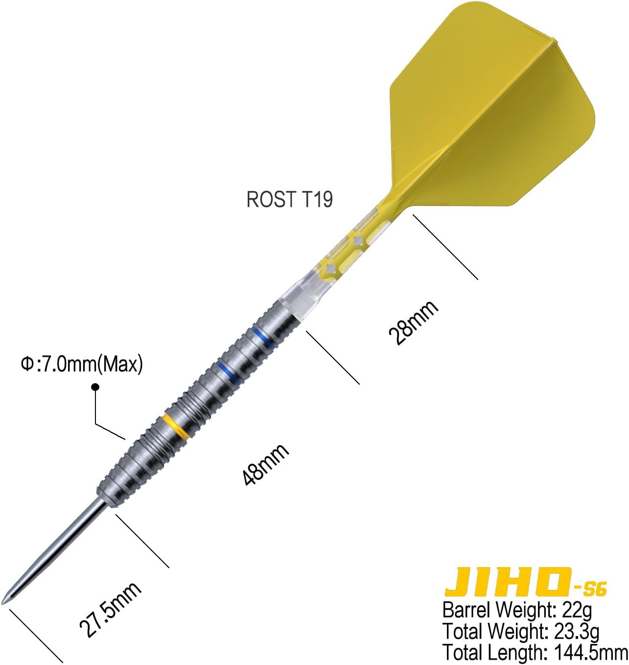 Detalle de CUESOUL JIHO S1-S8 Set di freccette 21g/22g/23g con punta in acciaio e volo ROST T19 (tungsteno 90%)