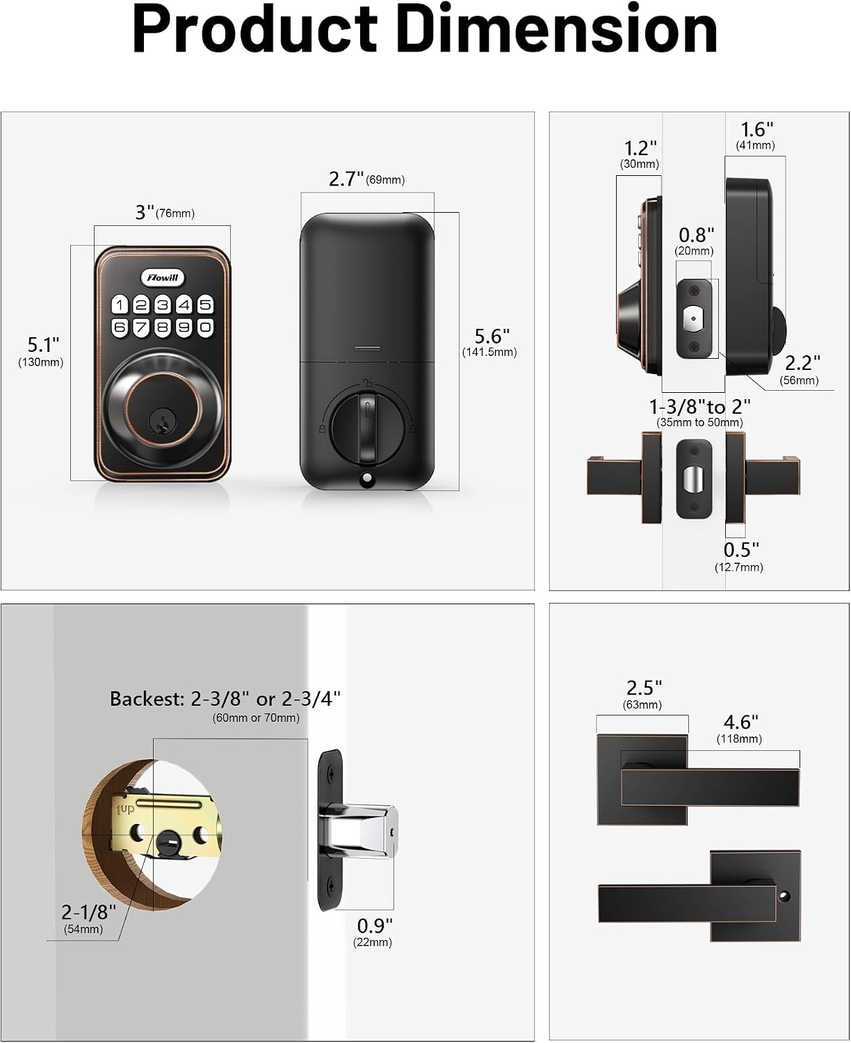 Detalle 2 de Zowill Keypad Deadbolt Lock with Handles, Oil-Rubbed Bronze