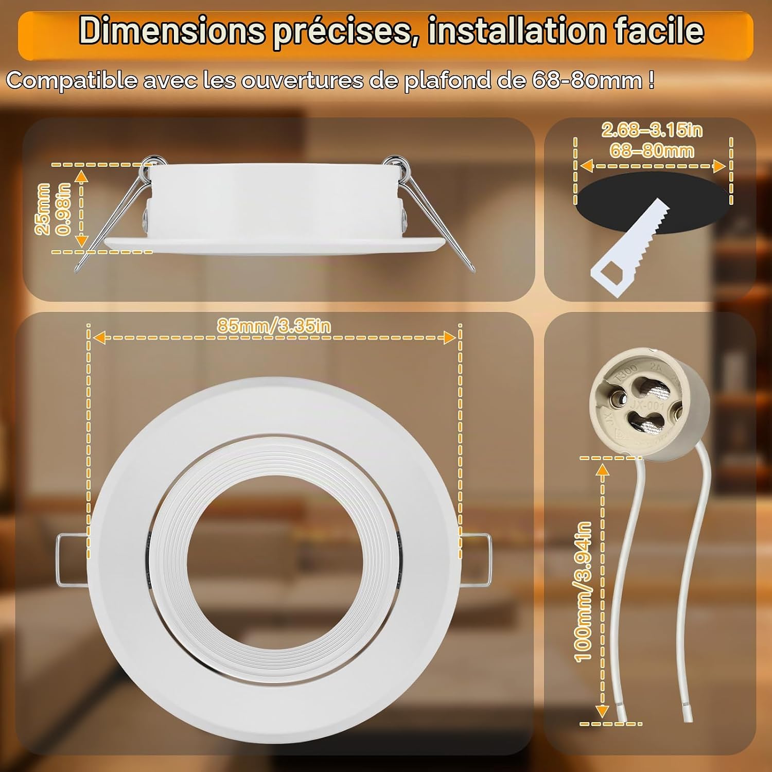 Thumbnail 6 de Dehobo D0910 GU10-inbouwspots, set van 6 in wit aluminium, 30° draaibaar