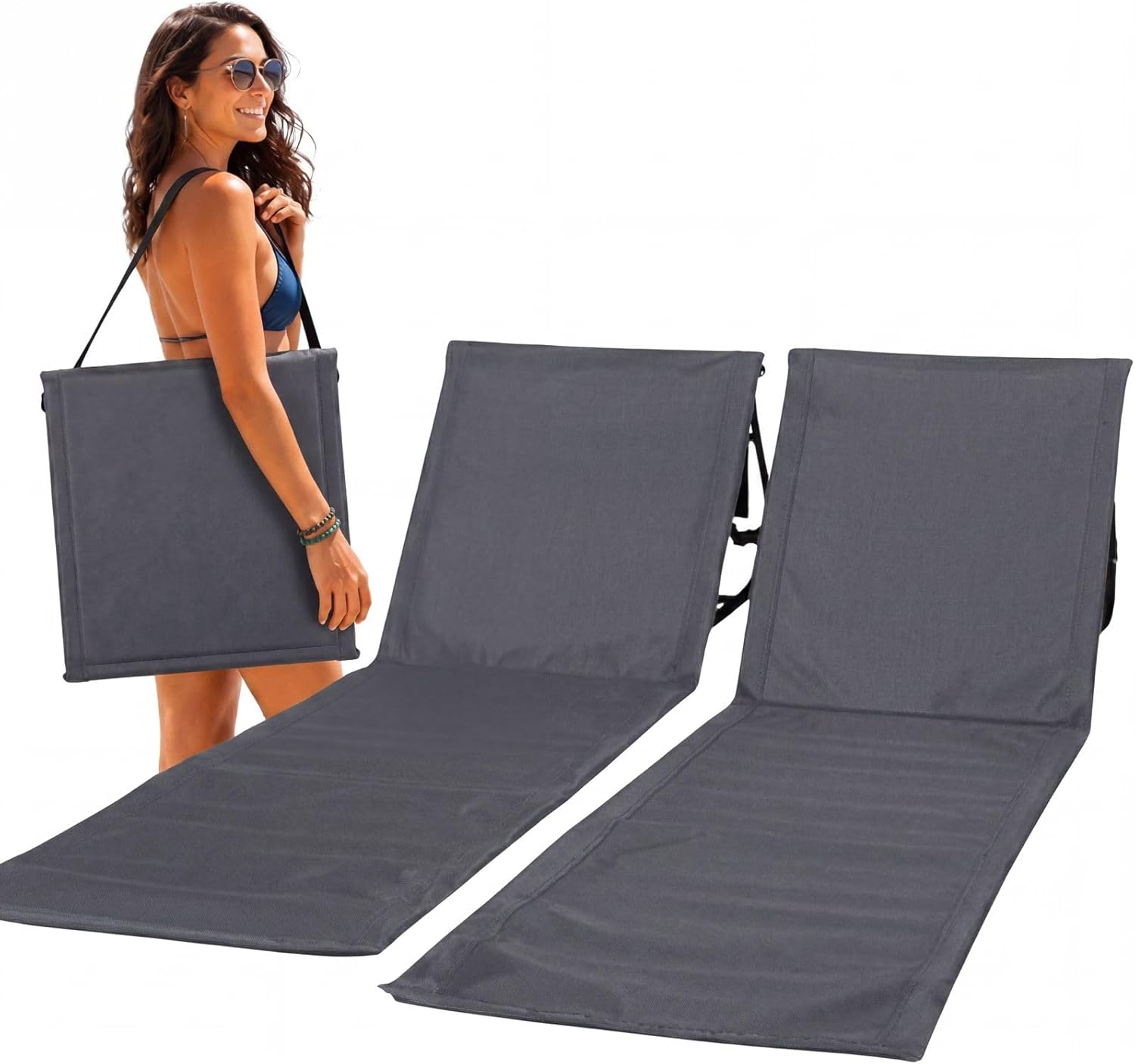 Detalle de Intimo Living 2er Set Strandliegen mit stufenlos verstellbarer Rückenlehne – Grau