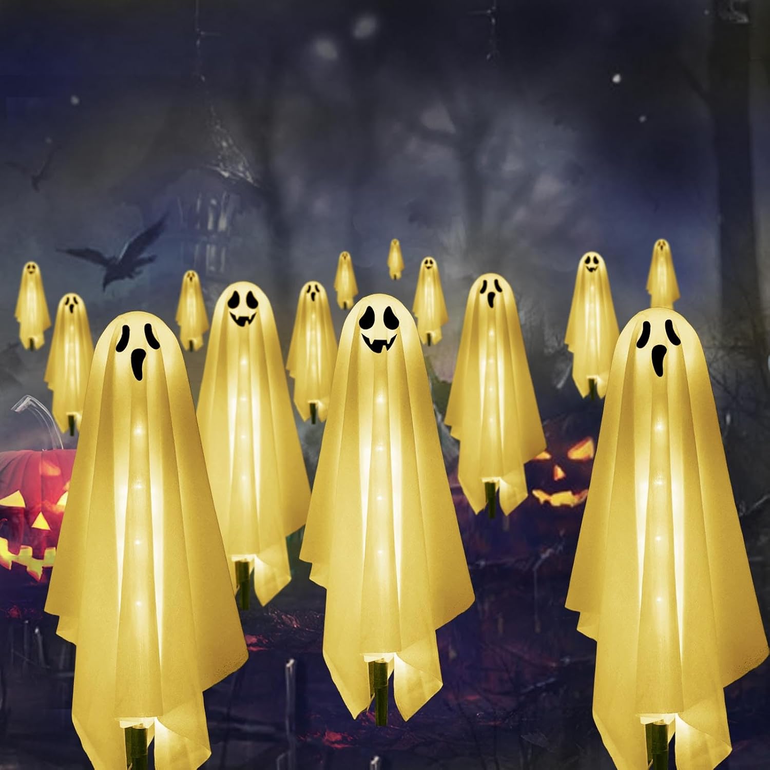 Thumbnail 4 de Homeleo Set of 6 Solar Ghost Stake Lights, Warm White Outdoor Halloween Decor