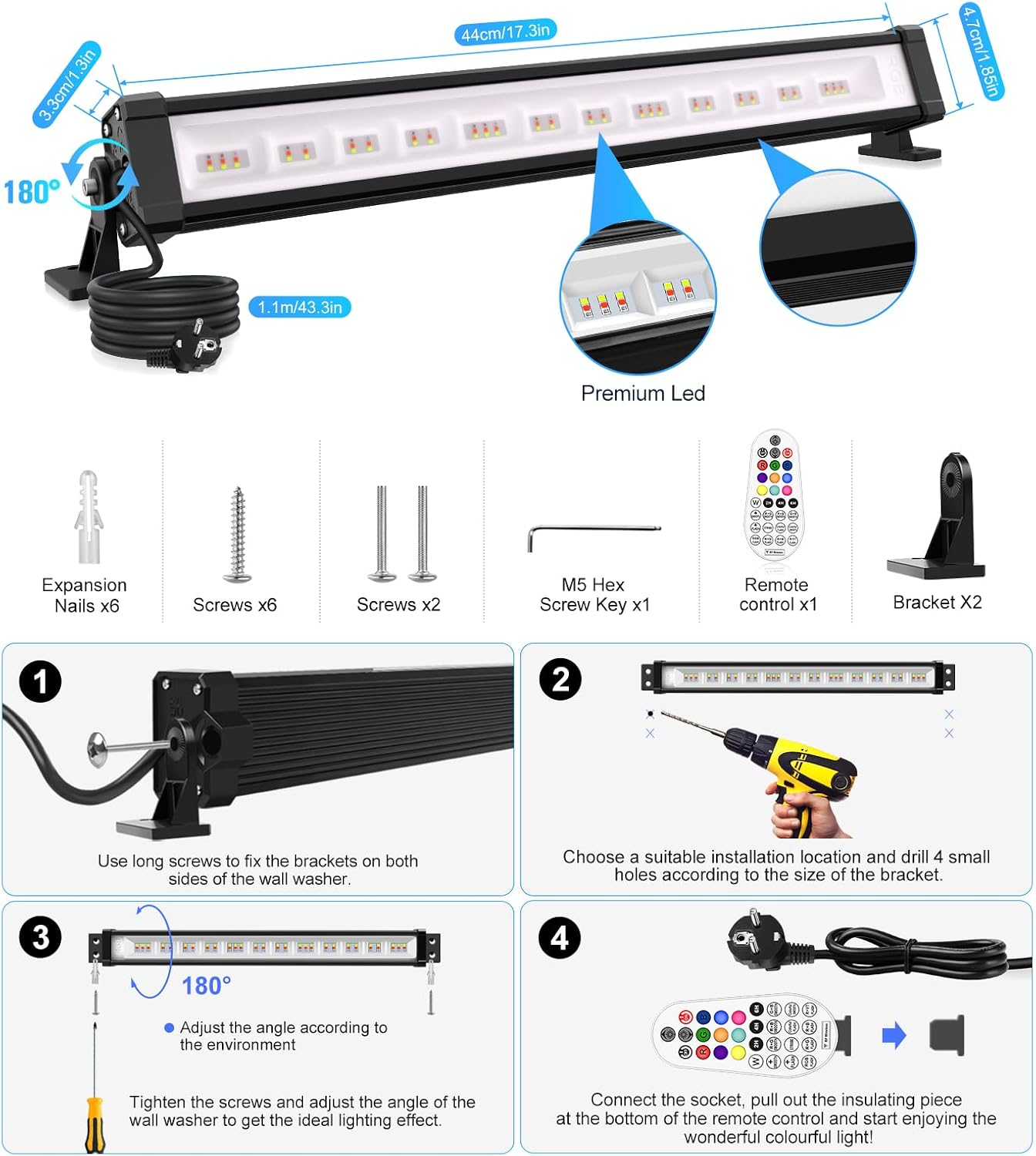 Thumbnail 6 de MEIKEE 42W RGB Strahler mit Fernbedienung (360° Wallwasher, 2er-Set) – 10 Farben, 30 Modi, Timer