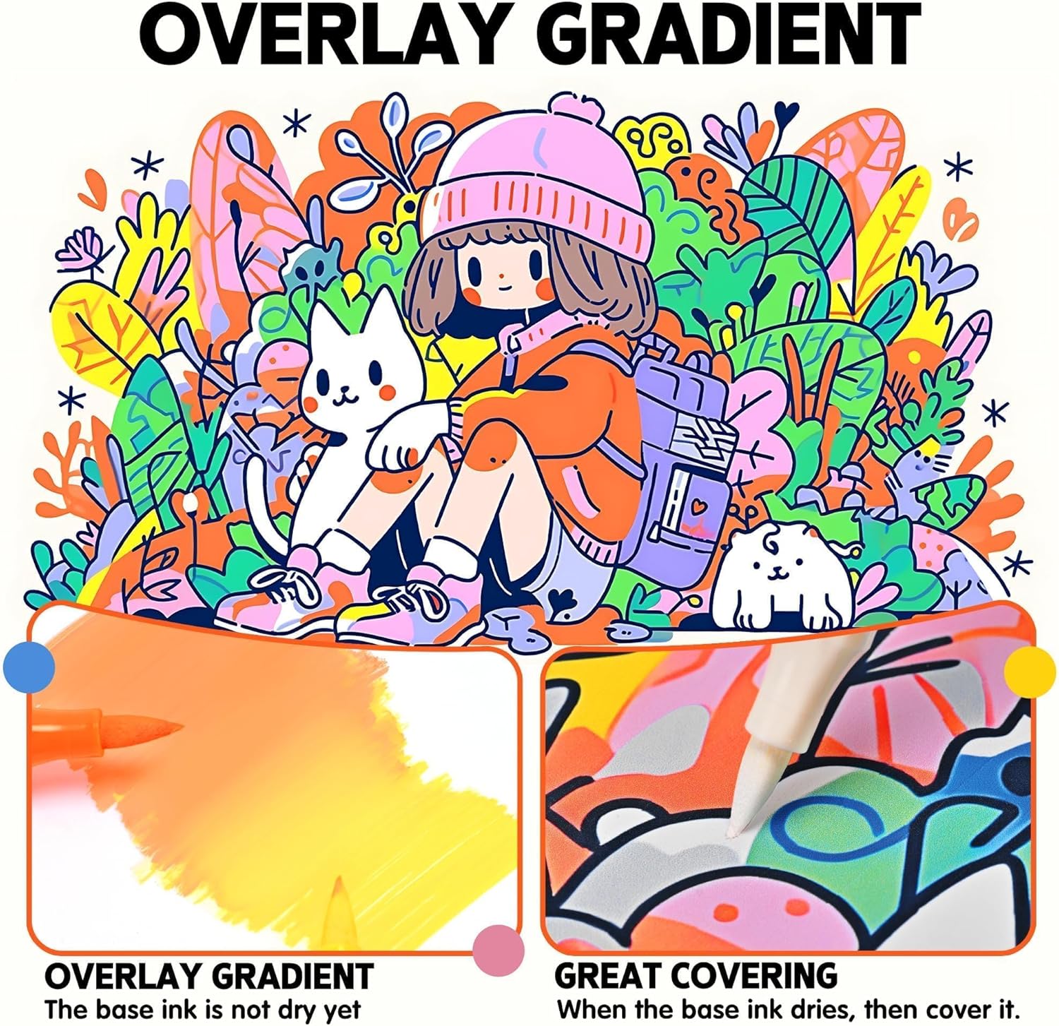 Thumbnail 2 de Eessmo 24 Colours Dual Tip Acrylic Paint Markers (fine tip & brush tip) for rock painting and crafts