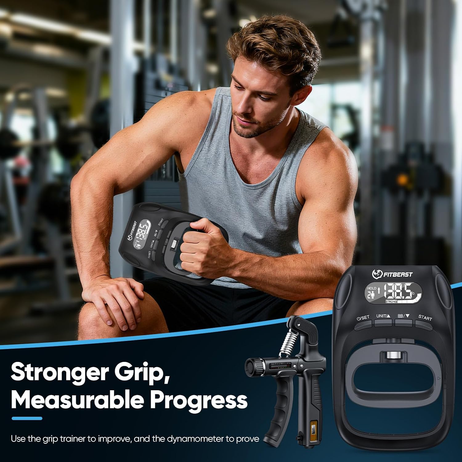 Detalle 2 de FitBeast Advanced 3-in-1 Grip Strength Trainer Kit with Digital Tester