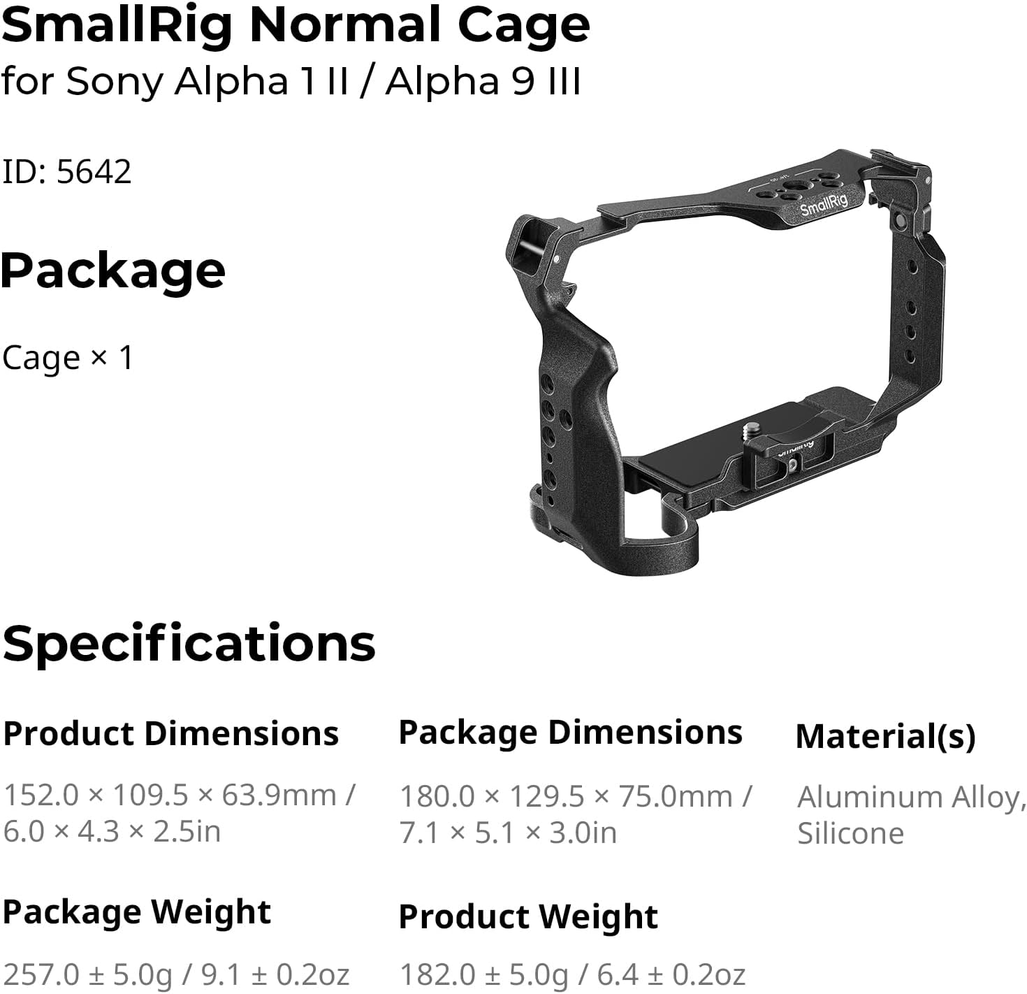 Thumbnail 6 de SMALLRIG Normal Cage für Sony Alpha 1 II / Alpha 9 III mit Telekonverterhalterung und Arca-Schnellwechselplatte
