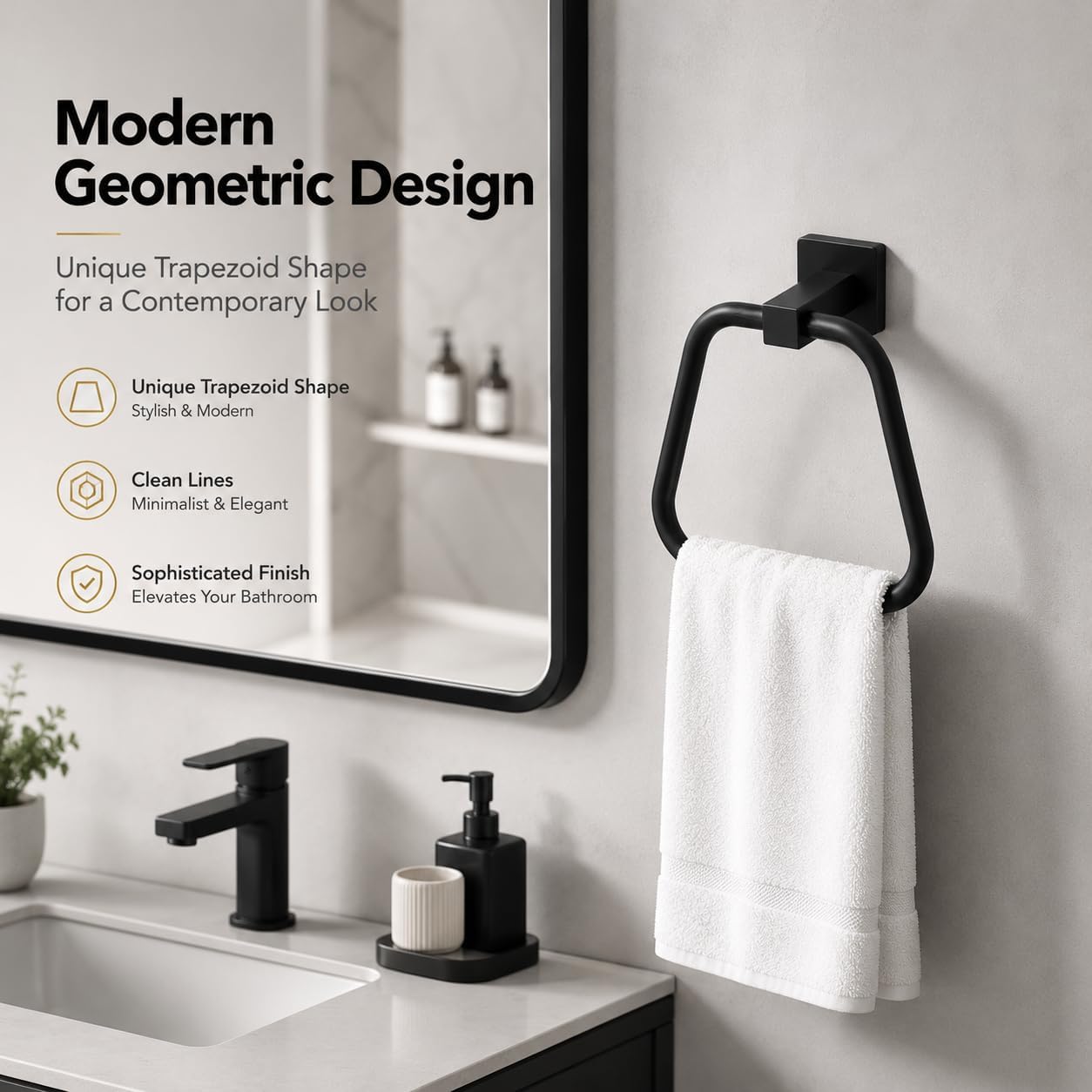 Detalle 2 de bluebyrne Matte Black Towel Ring, Wall-Mounted Stainless Steel Holder