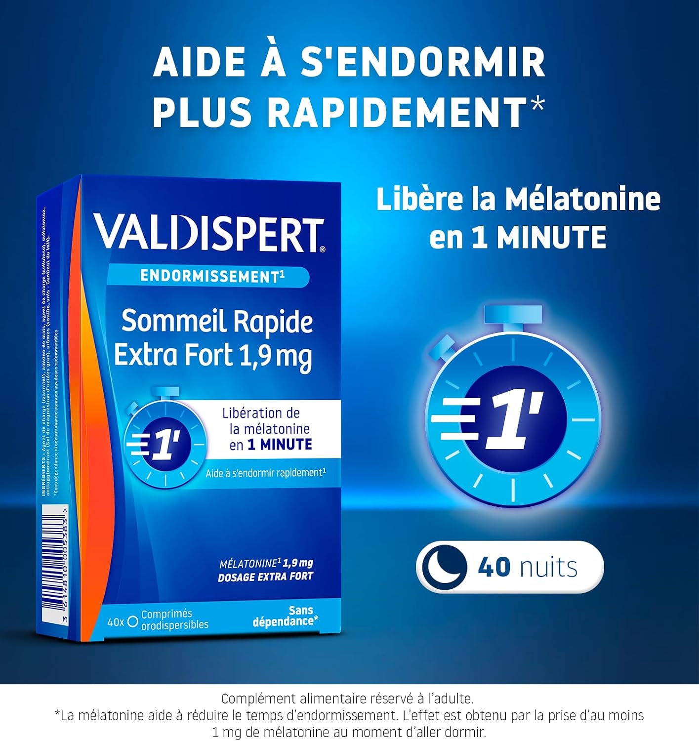 Detalle 2 de VALDISPERT Sommeil Rapide Mélatonine Extra Fort 1,9 mg – 40 nuits