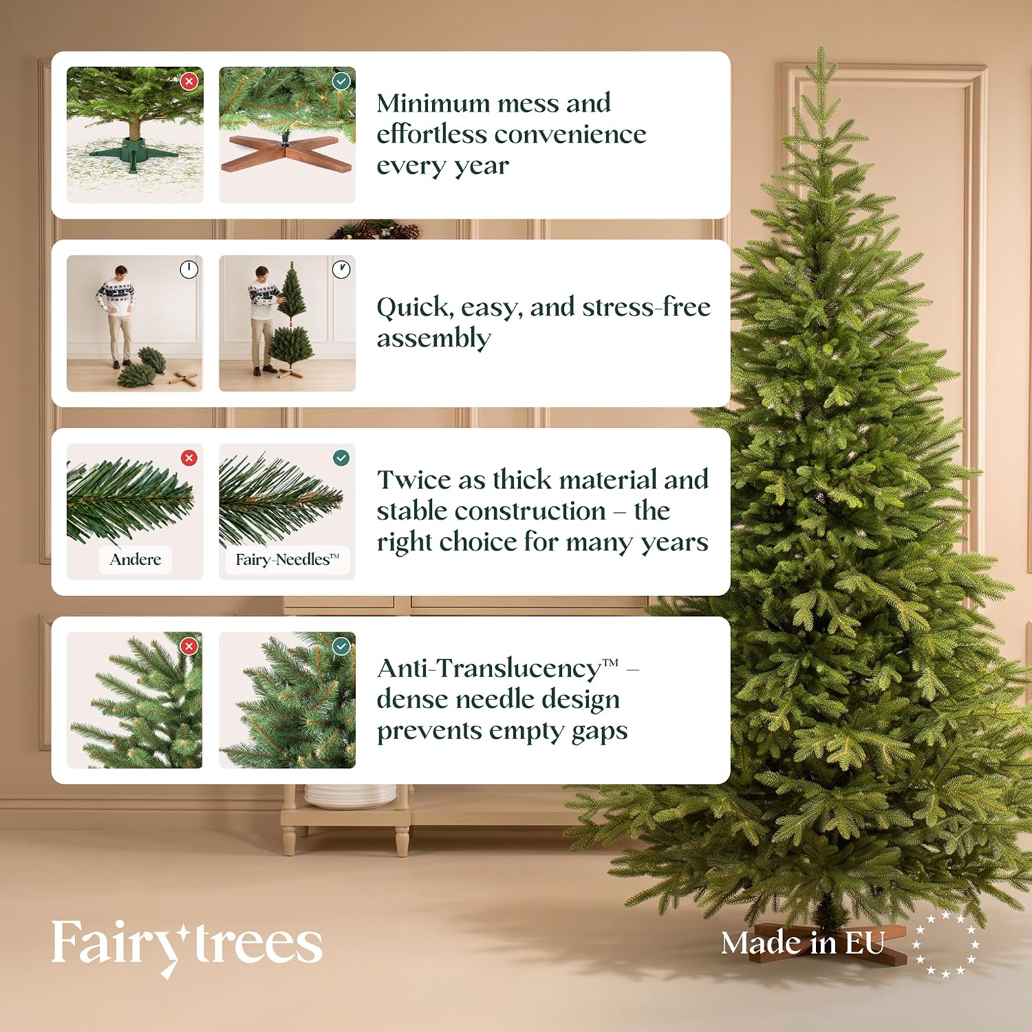 Detalle 1 de FairyTrees FT06 artificial Christmas tree, 220 cm, 100% PE branches