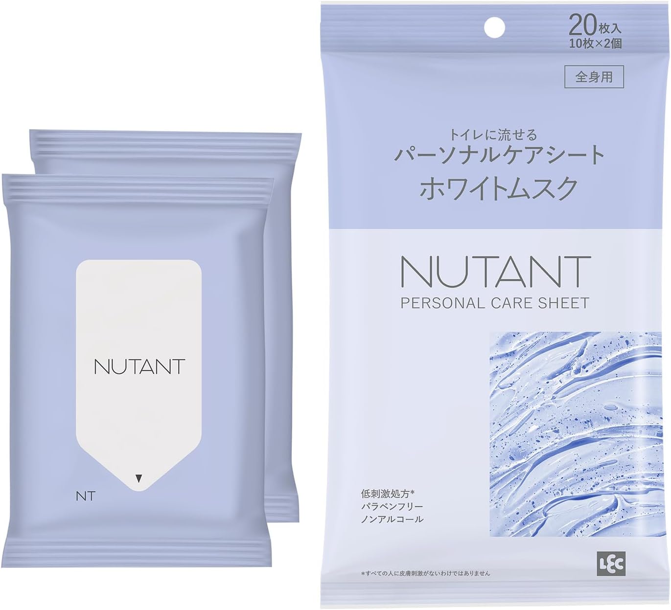 Detalle de レック NUTANT トイレに流せる全身用ケアシート 大判・ホワイトムスクの香り