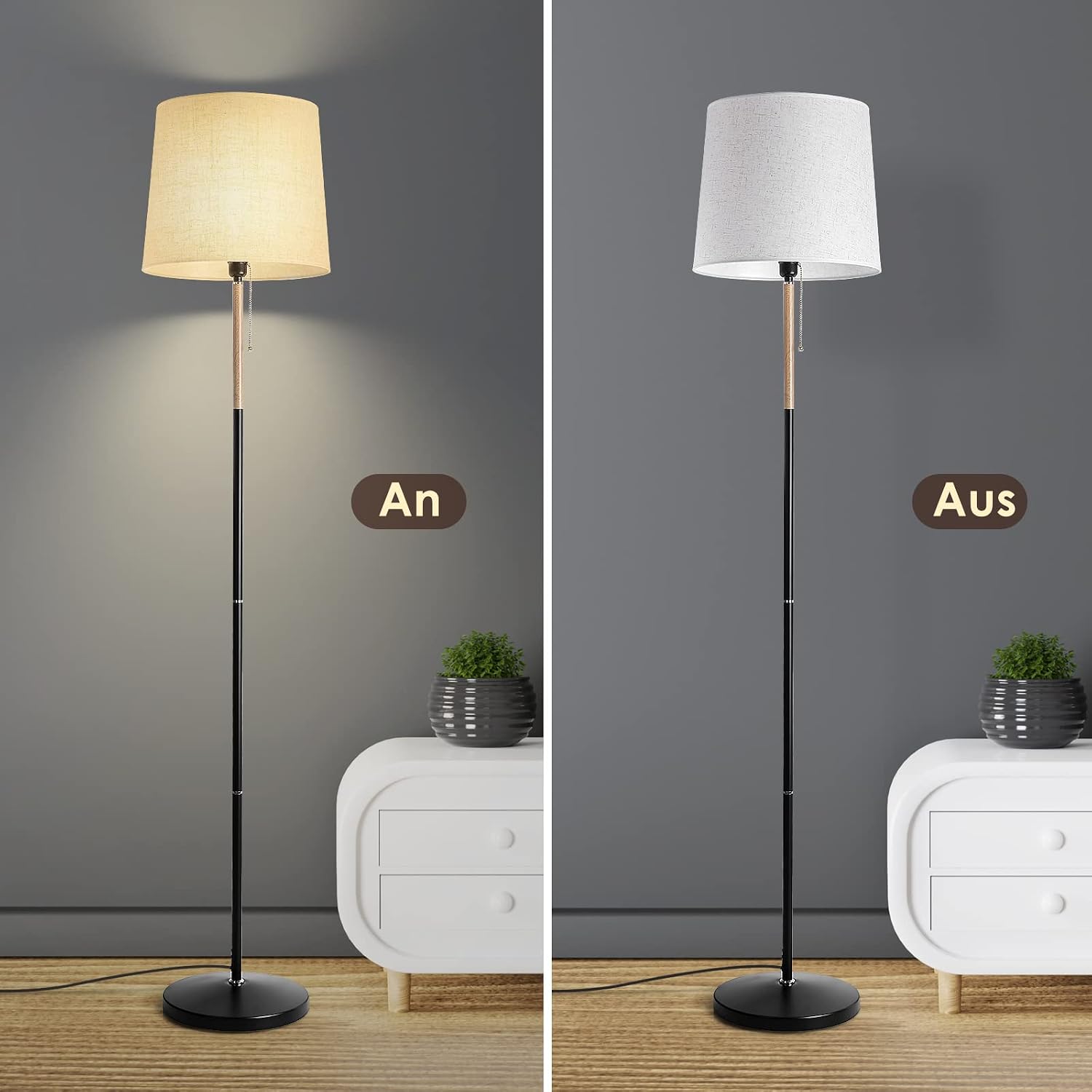 Detalle de Lampada da terra/pian tana con paralume in tessuto e attacco E27 (H 170 cm) per salotto e ufficio