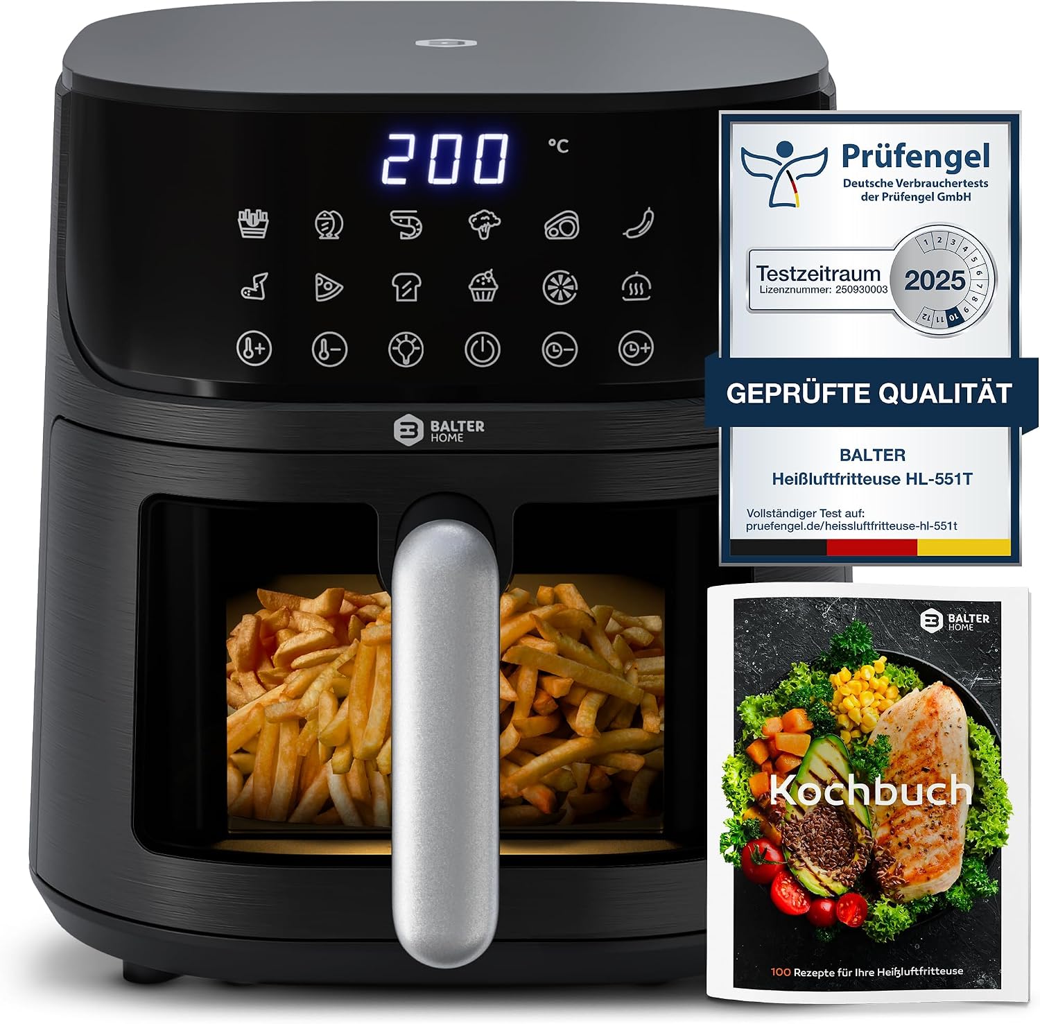 Detalle de Balter HL-551T Heißluftfritteuse (Airfryer) XXL, 5,5 l, mit Sichtfenster & 12 Programmen