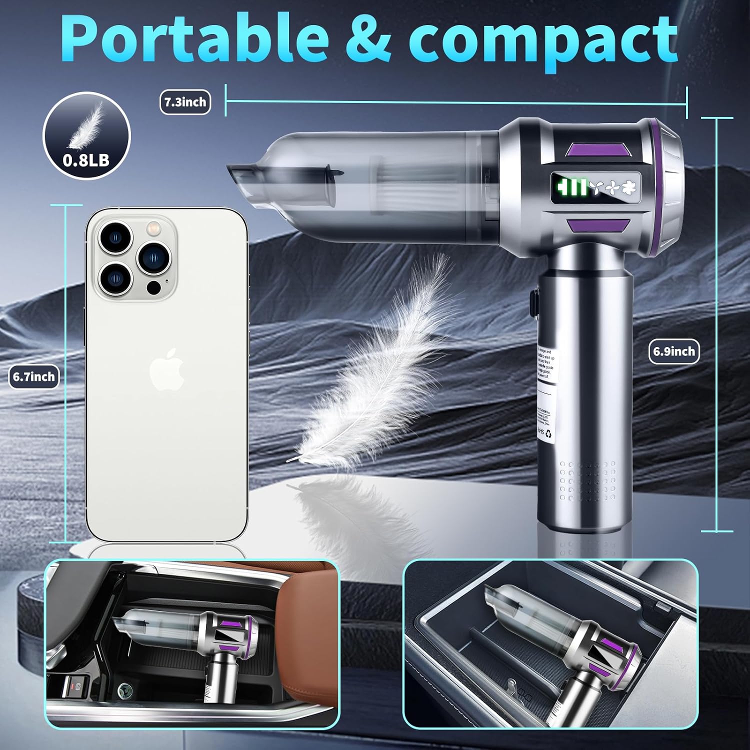 Thumbnail 6 de semart 6702GV Cordless Handheld Car Vacuum, 26,000 Pa, HEPA Filter