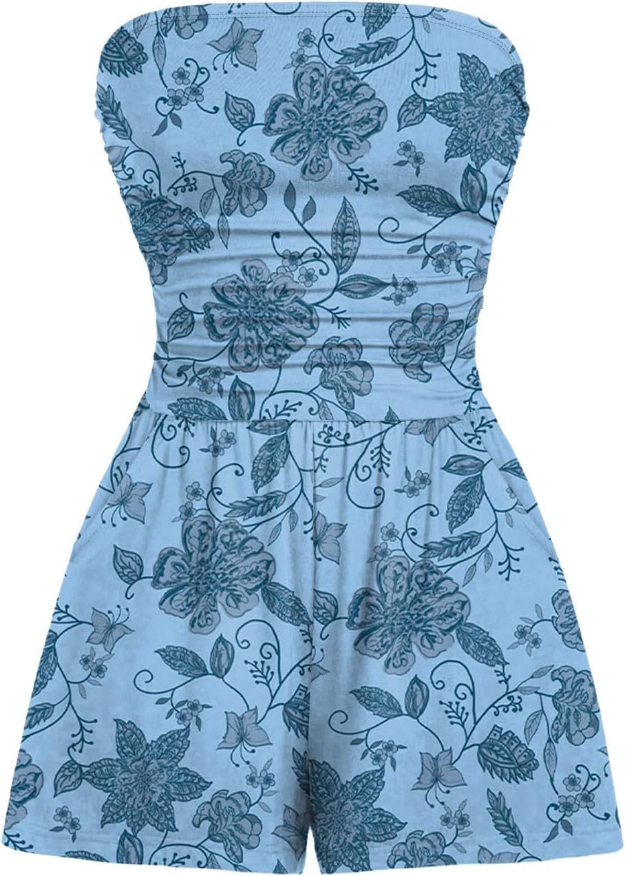 Detalle 2 de AUXDIO Women Summer Casual Strapless Romper - Sleeveless Off Shoulder Short Jumpsuit