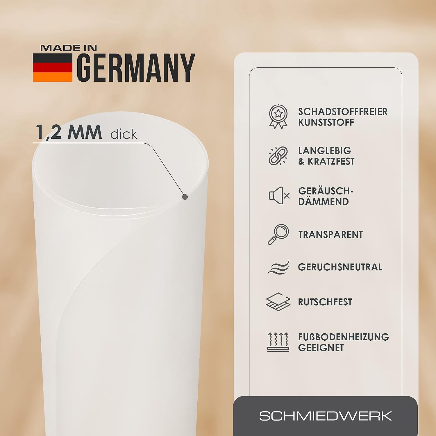 Detalle 2 de SCHMIEDWERK Bürostuhl Unterlage 90x120 cm – Bodenschutzmatte milchweiß für Schreibtischstuhl