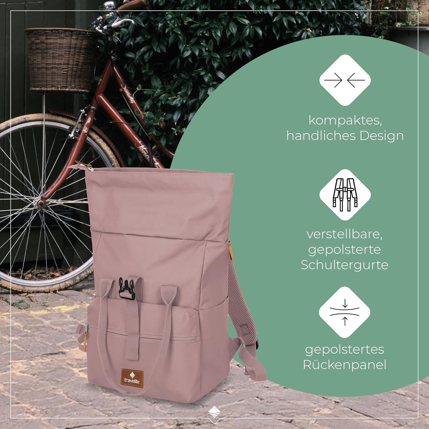 Thumbnail 6 de Travelite Handgepäck Rucksack – Laptop Rucksack 14 Zoll, Basics Short Handle Rollup, Reisepucksack mit Rolltop