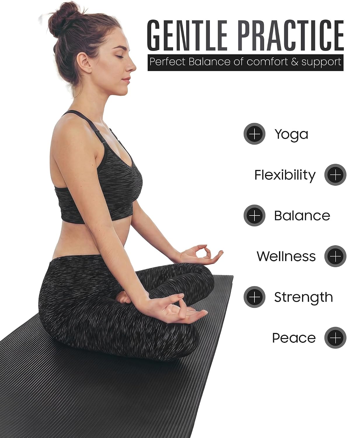 Detalle de ROMIX Yoga Mat Thick 10mm: 180x60cm, Non-Slip NBR Foam for Home Workouts