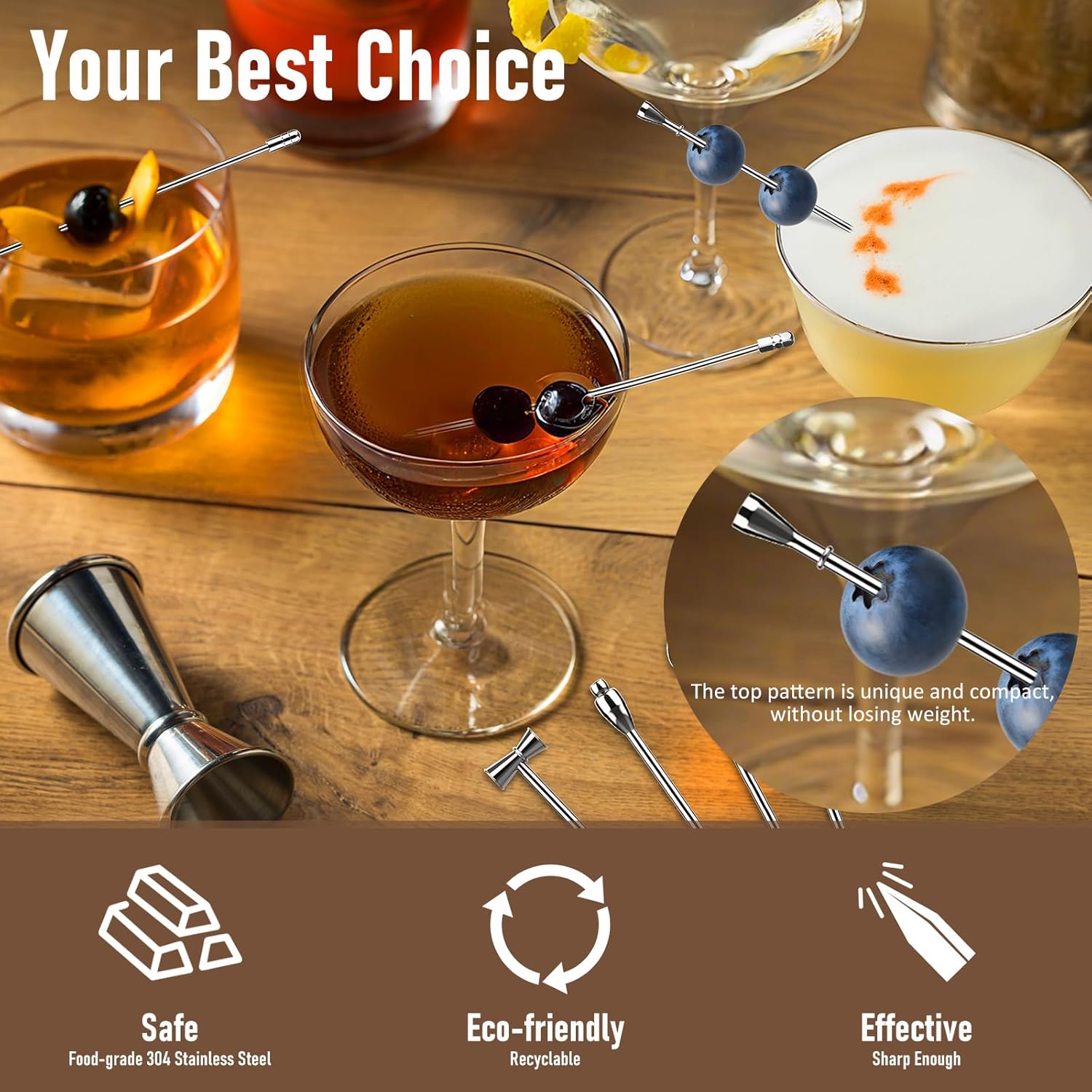 Detalle de Goeveo 10Pcs Cocktail Sticks – Upgraded Stainless Steel Martini Picks