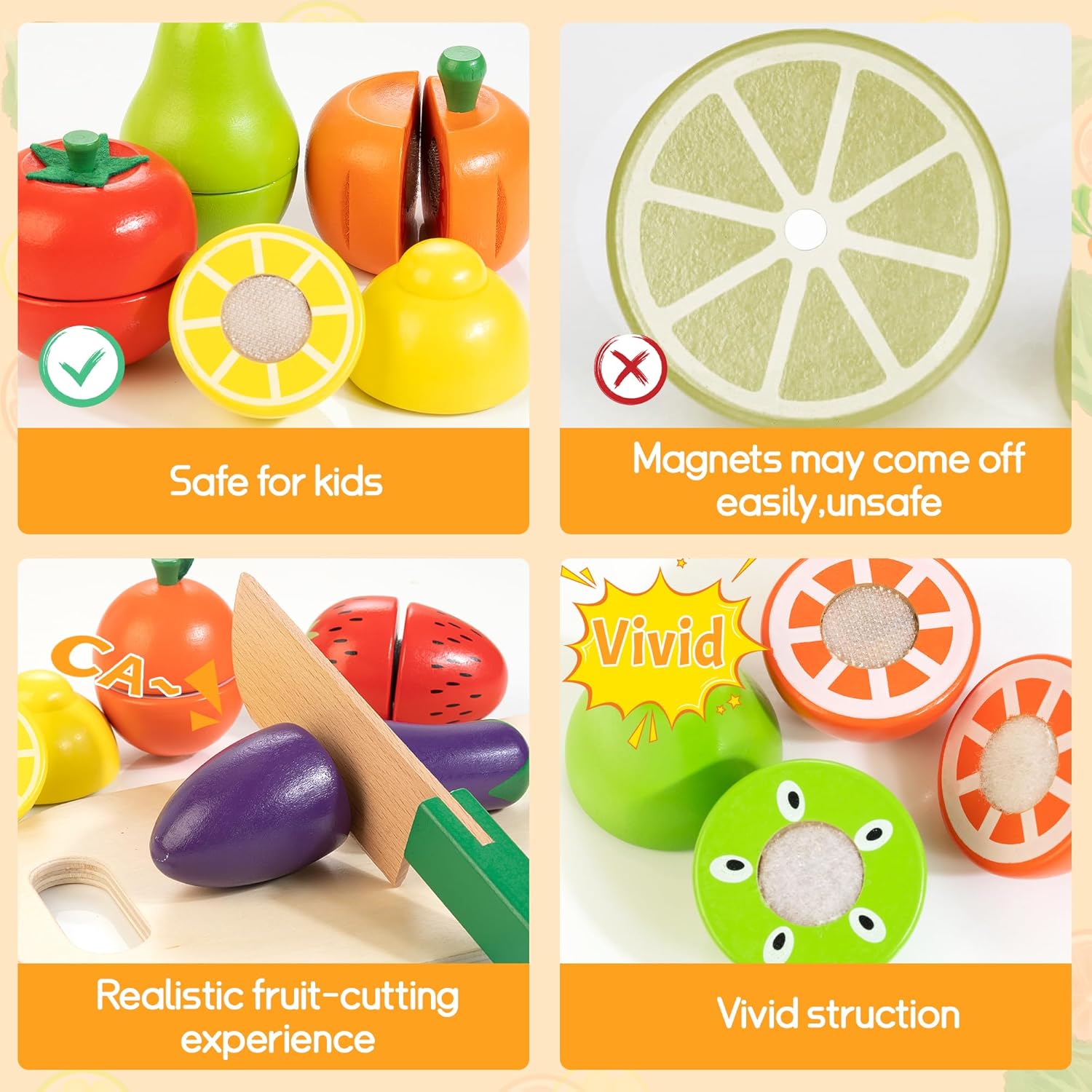 Detalle 2 de Wooden Play Food Cutting Set Ages 3+ ๐