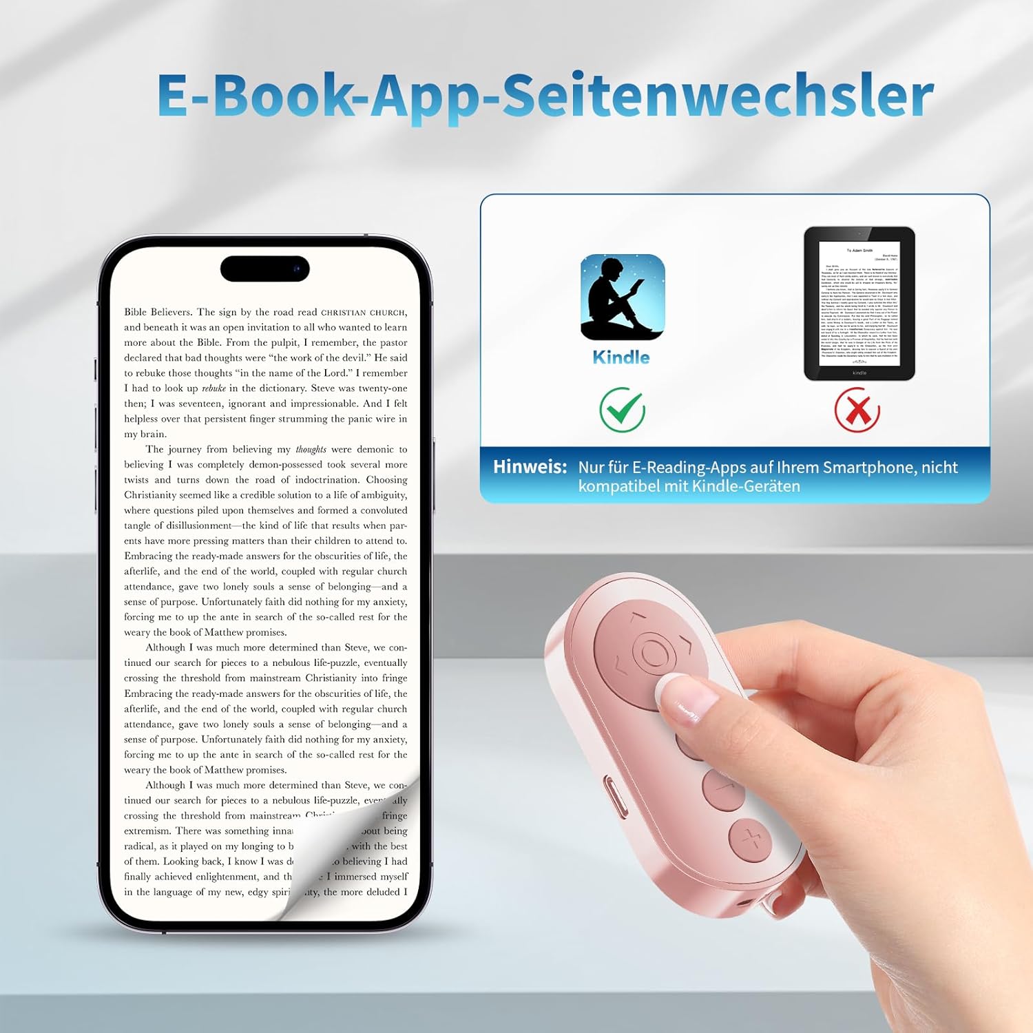 Thumbnail 4 de VYVIYON kabelloser Kamera-Fernauslöser mit Bluetooth, Zoom/Schalter & Seitenwender für iOS/Android