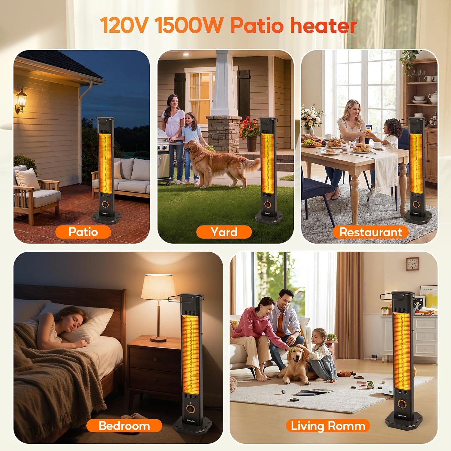 Thumbnail 6 de Gleaming star T20-GR15 Electric Patio Heater, 1,500 W, IPX5, 8 Settings