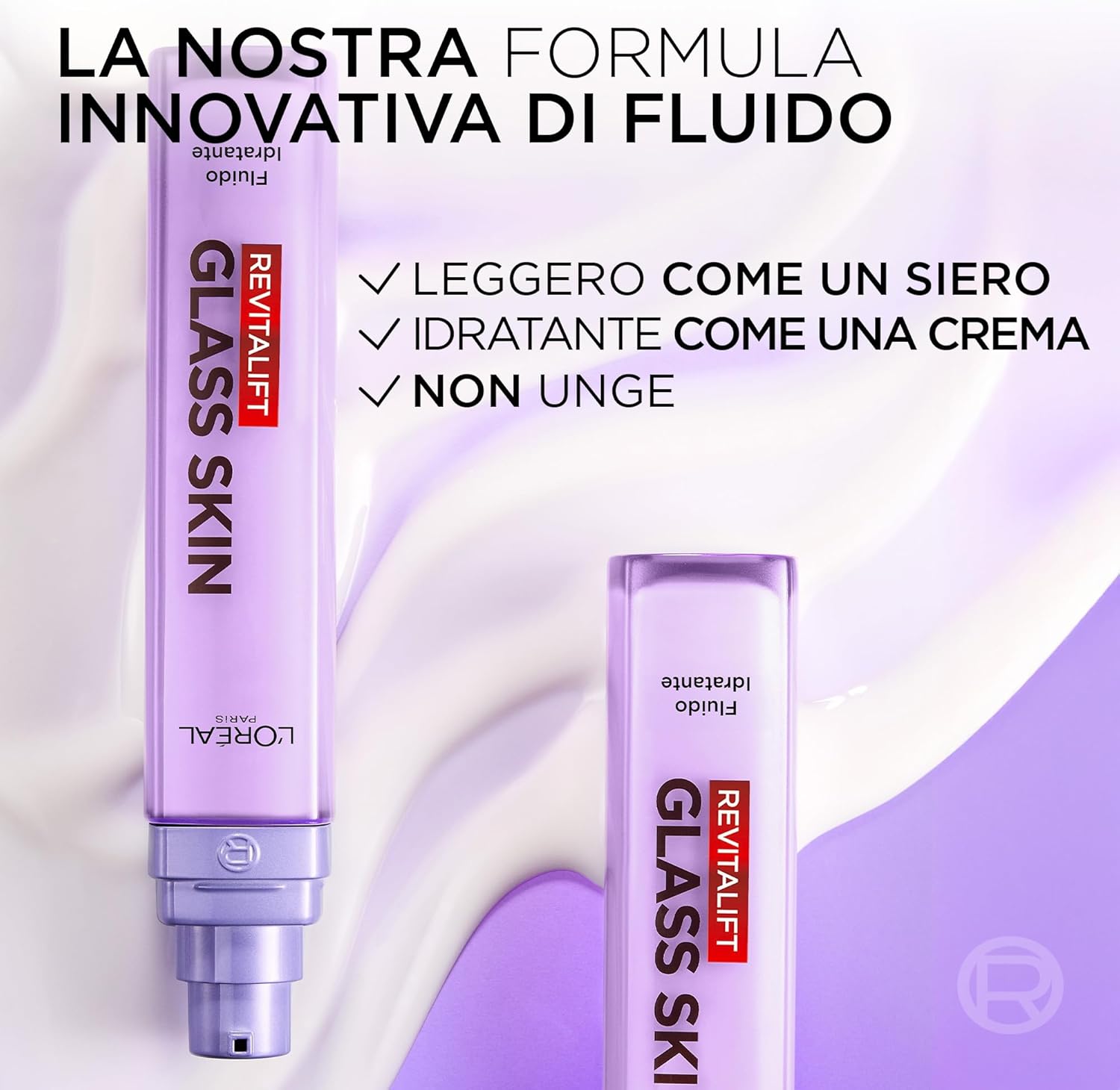 Detalle 2 de L'Oréal Paris Fluido Idratante Revitalift Filler Glass Skin 50 ml – Idratazione intensa e effetto pelle di vetro