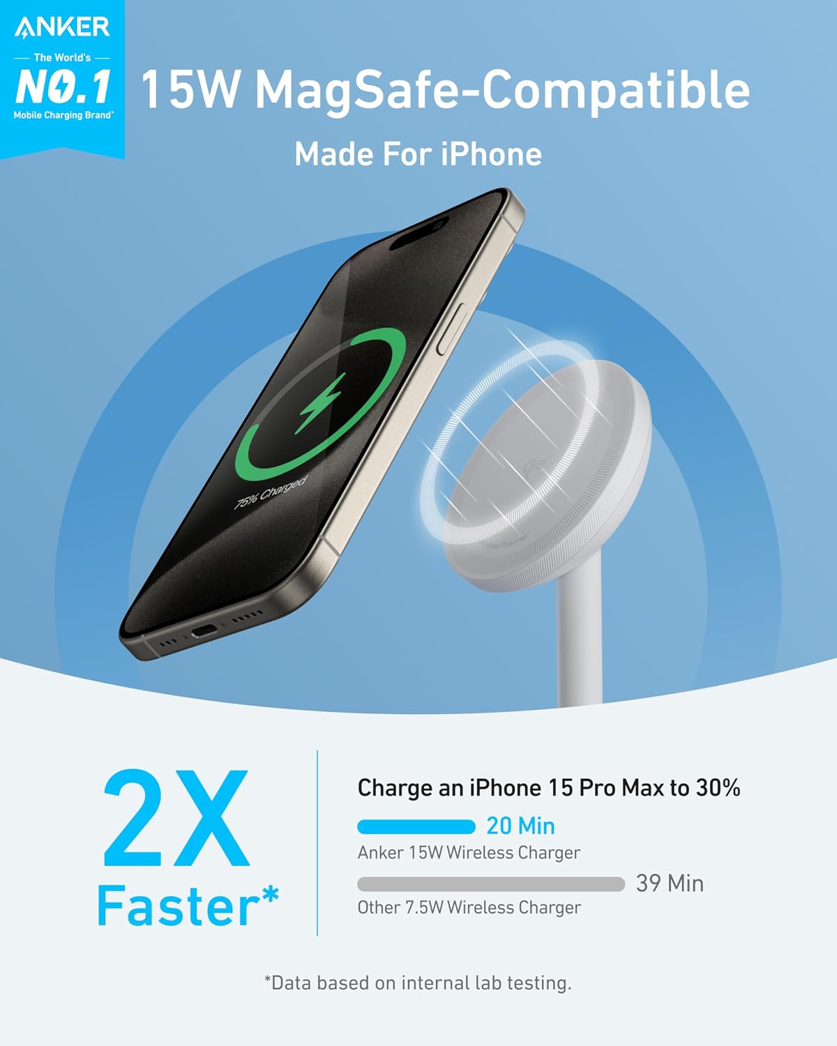 Thumbnail 1 de Anker MagGo Wireless Charger: 15W MagSafe‑Compatible Stand with 360° Rotation (No AC Adapter)