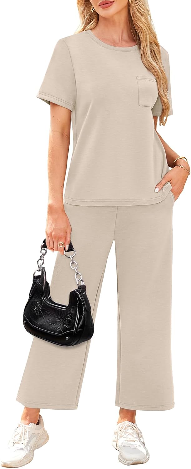 Thumbnail 3 de WIHOLL 2-Piece Women’s Summer Lounge Set with Short Sleeve Crop Top and Wide-Leg Pants