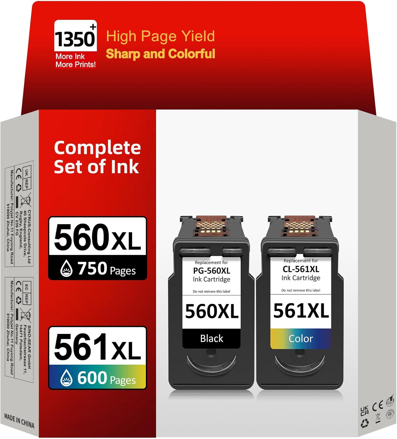 Detalle de INKYEAH 560/561 XL Ink Cartridges Replacement for Canon Pixma (PG-560XL/CL-561XL) – High Yield Pack